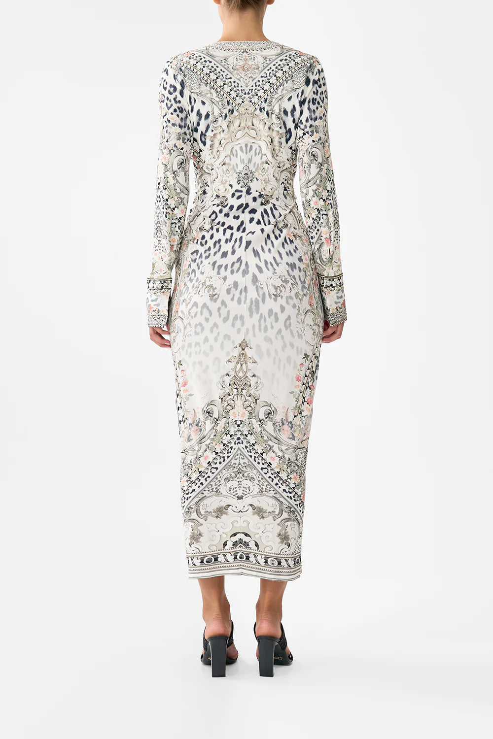 long v neck twist front jersey dress, Marble heaven