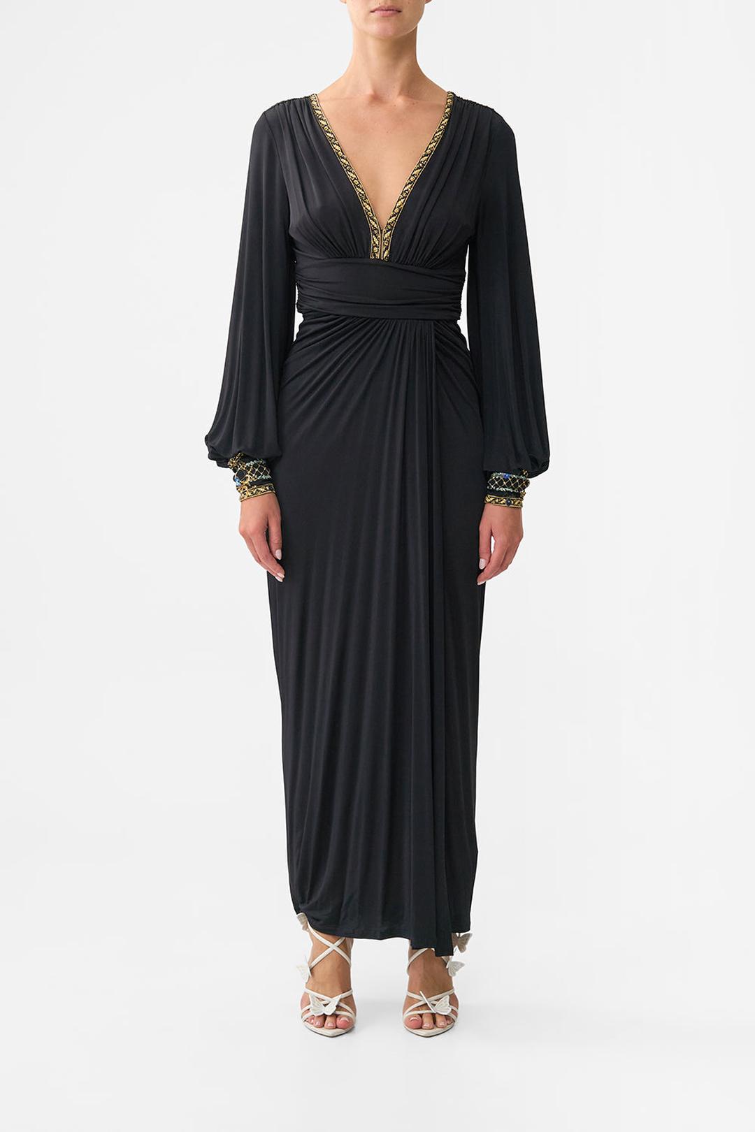 waisted draped jersey dress, Ottoman elegance