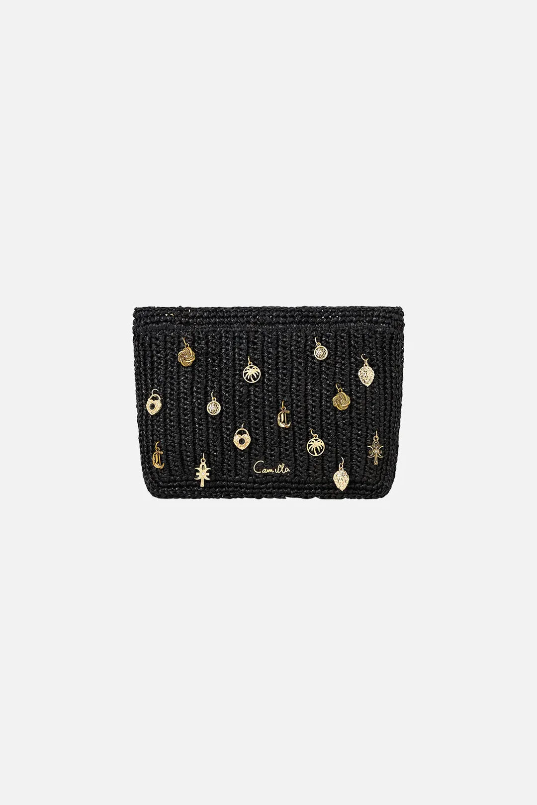 Raffia clutch with charms