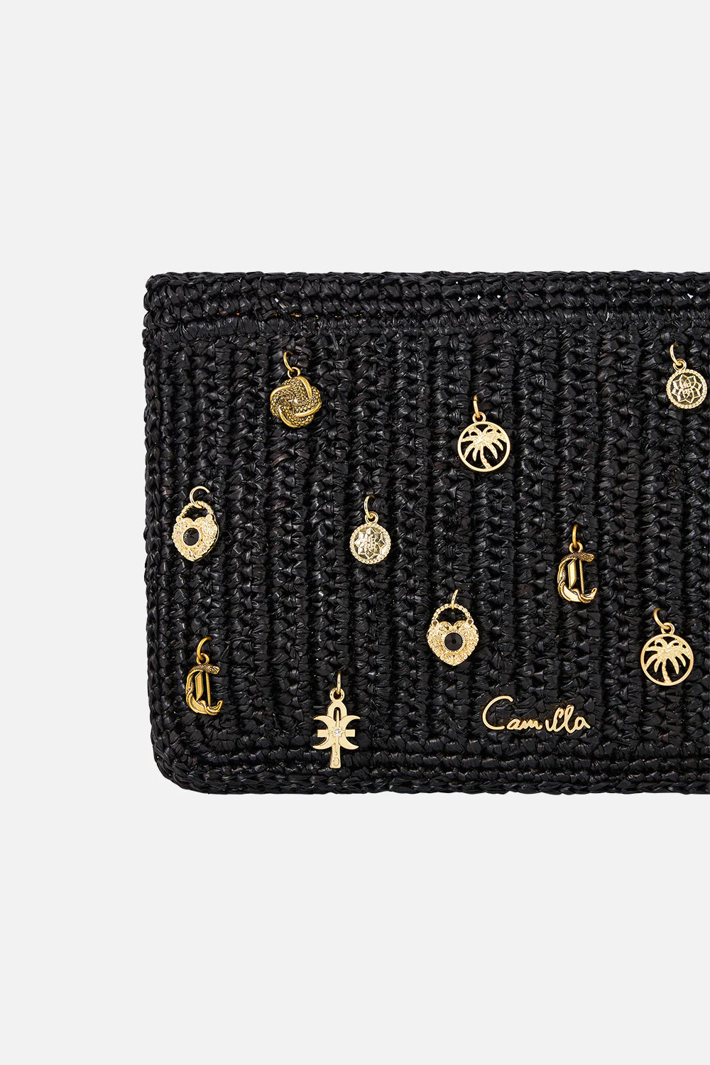 Raffia clutch with charms