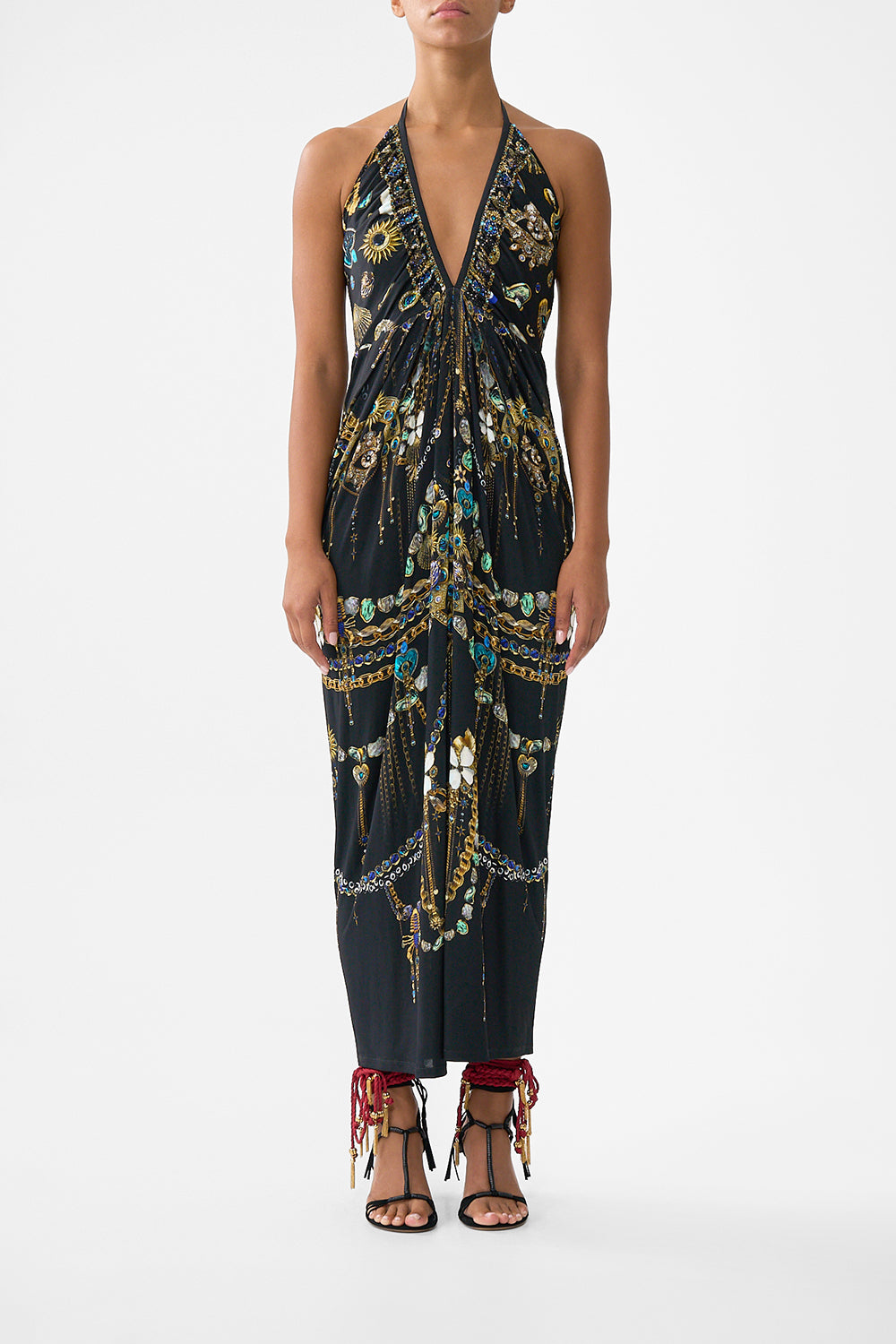 v neck gathered jersey dress, Amulets and alchemy