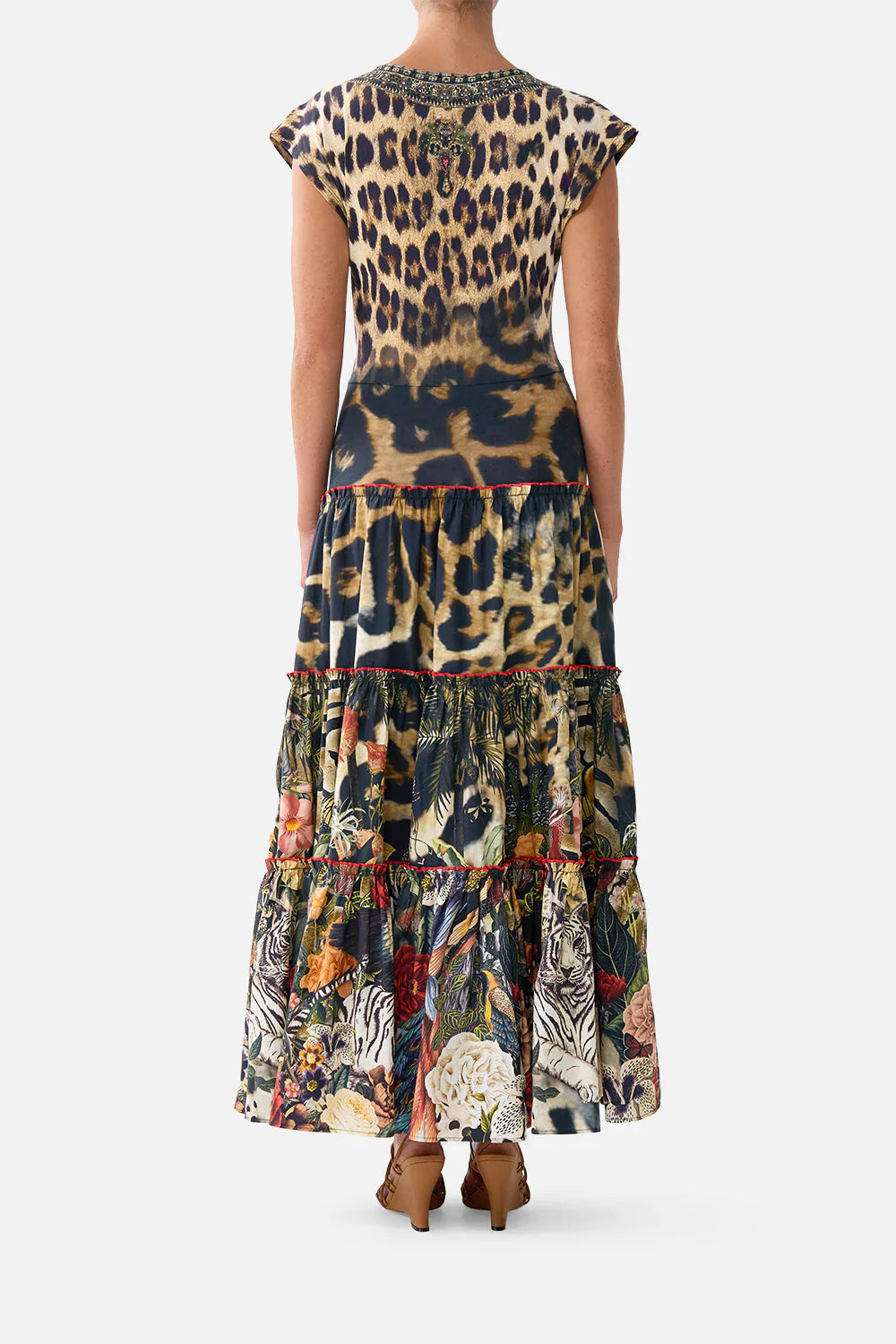 cap sleeve twist front midi dress, Leotigra land