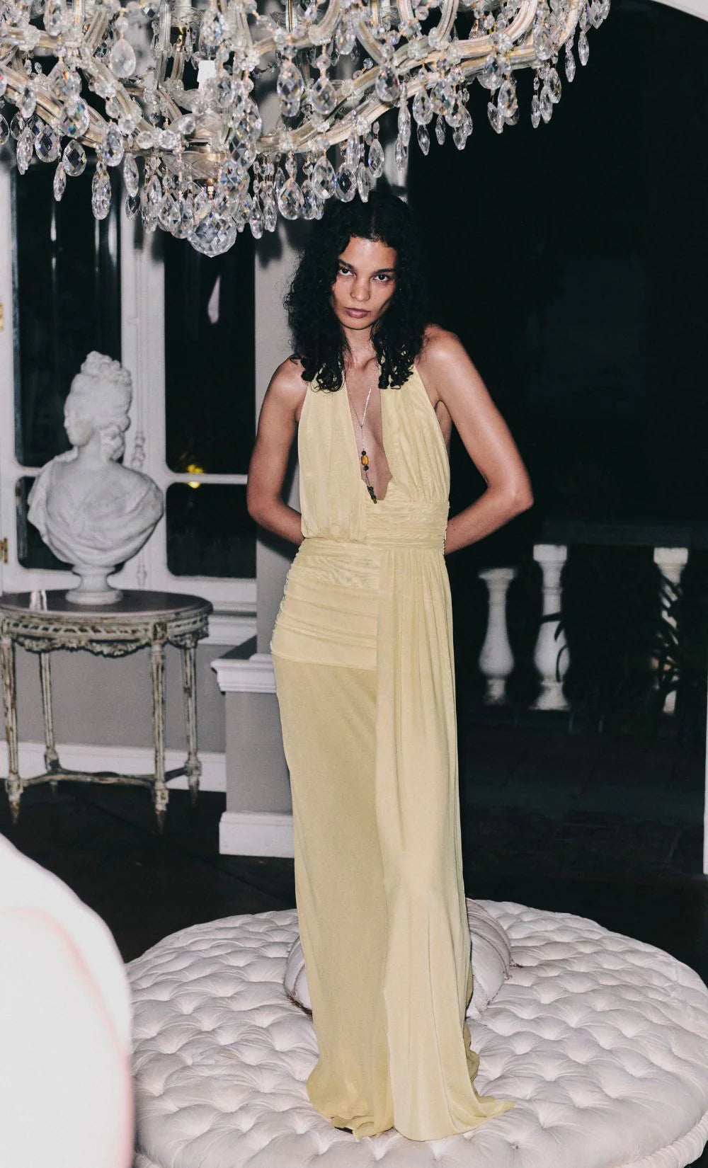 Cassius drape maxi dress, citron