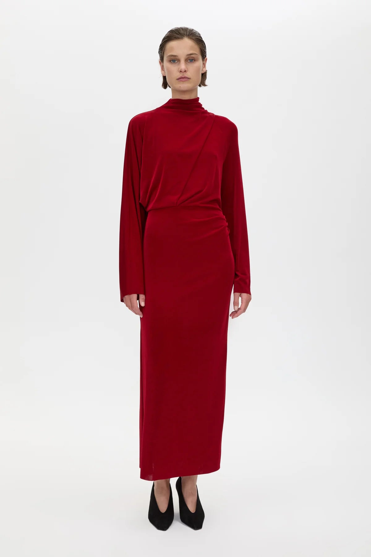 Ravine draped sleeve dress, cherry