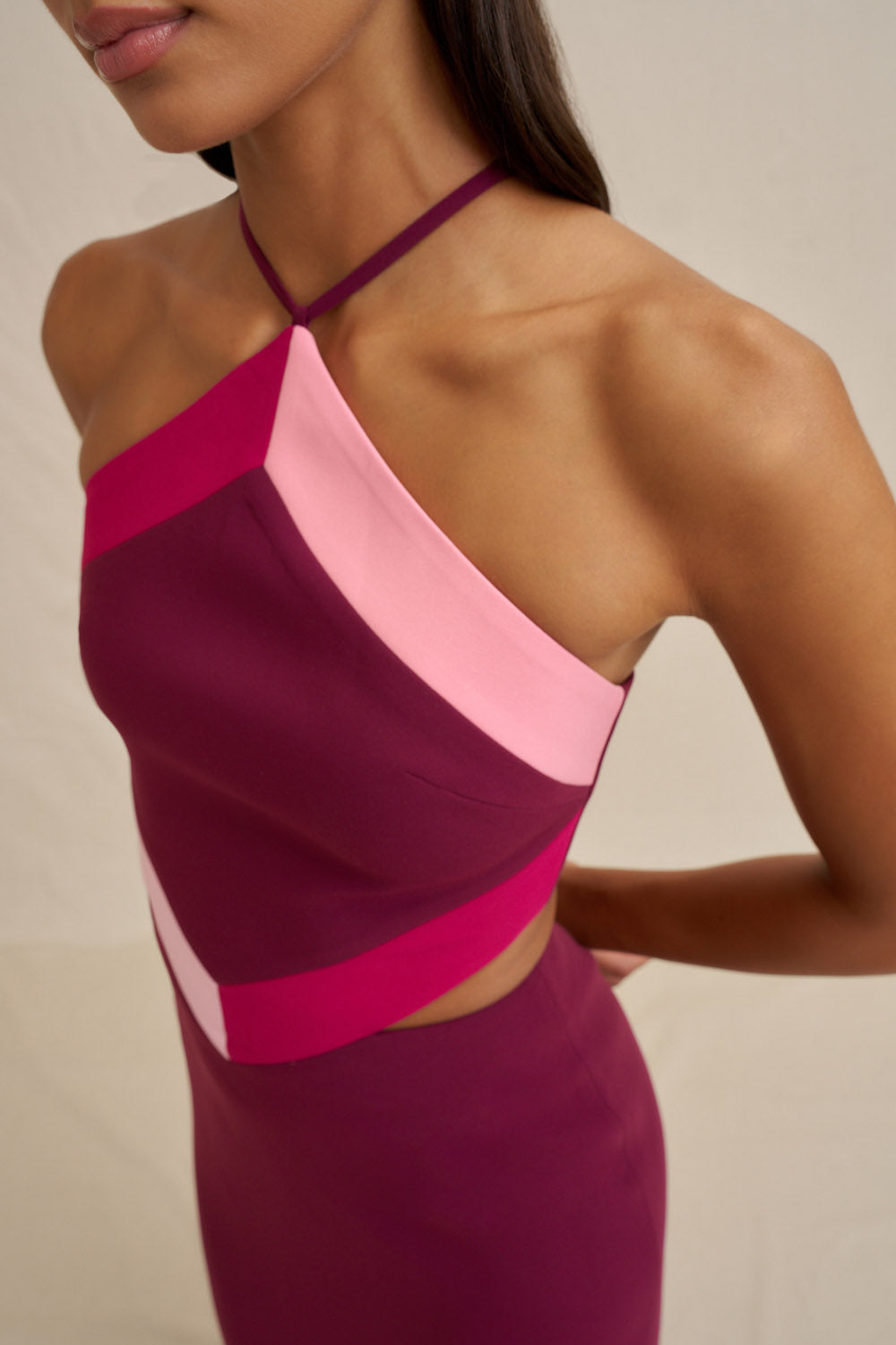 Diamond halter midi dress, wine/berry