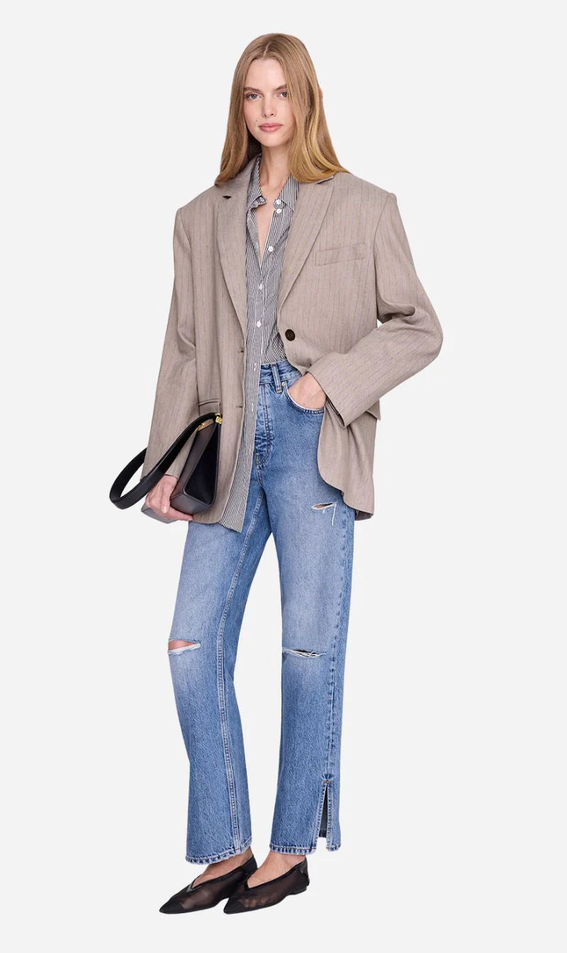Quinn blazer, taupe & blue pinstripe