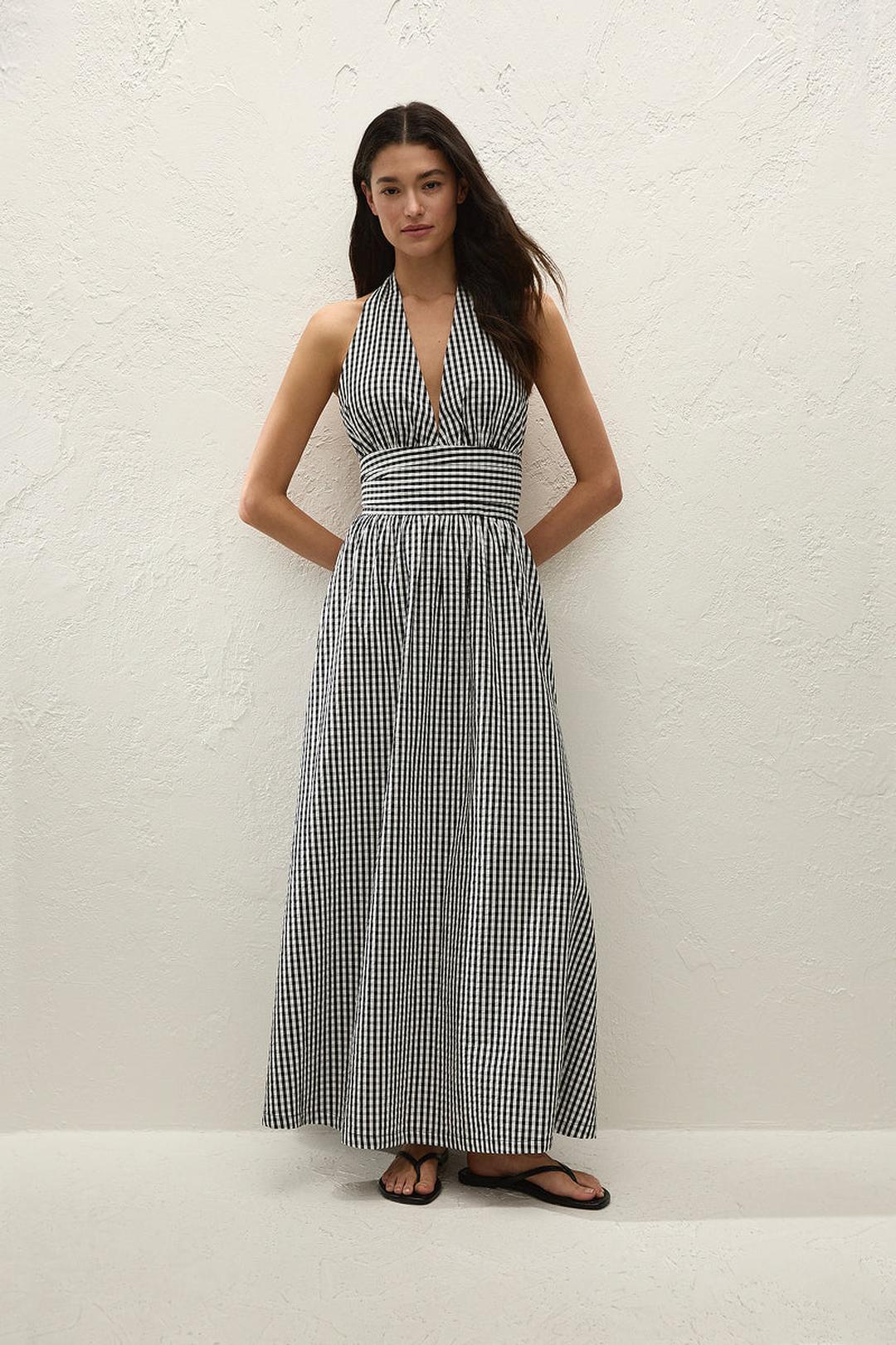 Lido maxi dress, black textured gingham