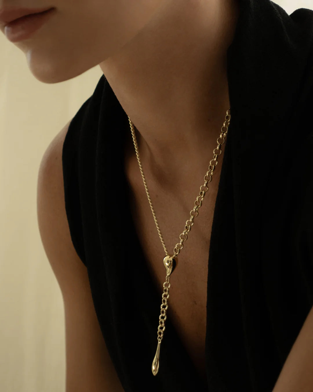 droplet necklace, gold