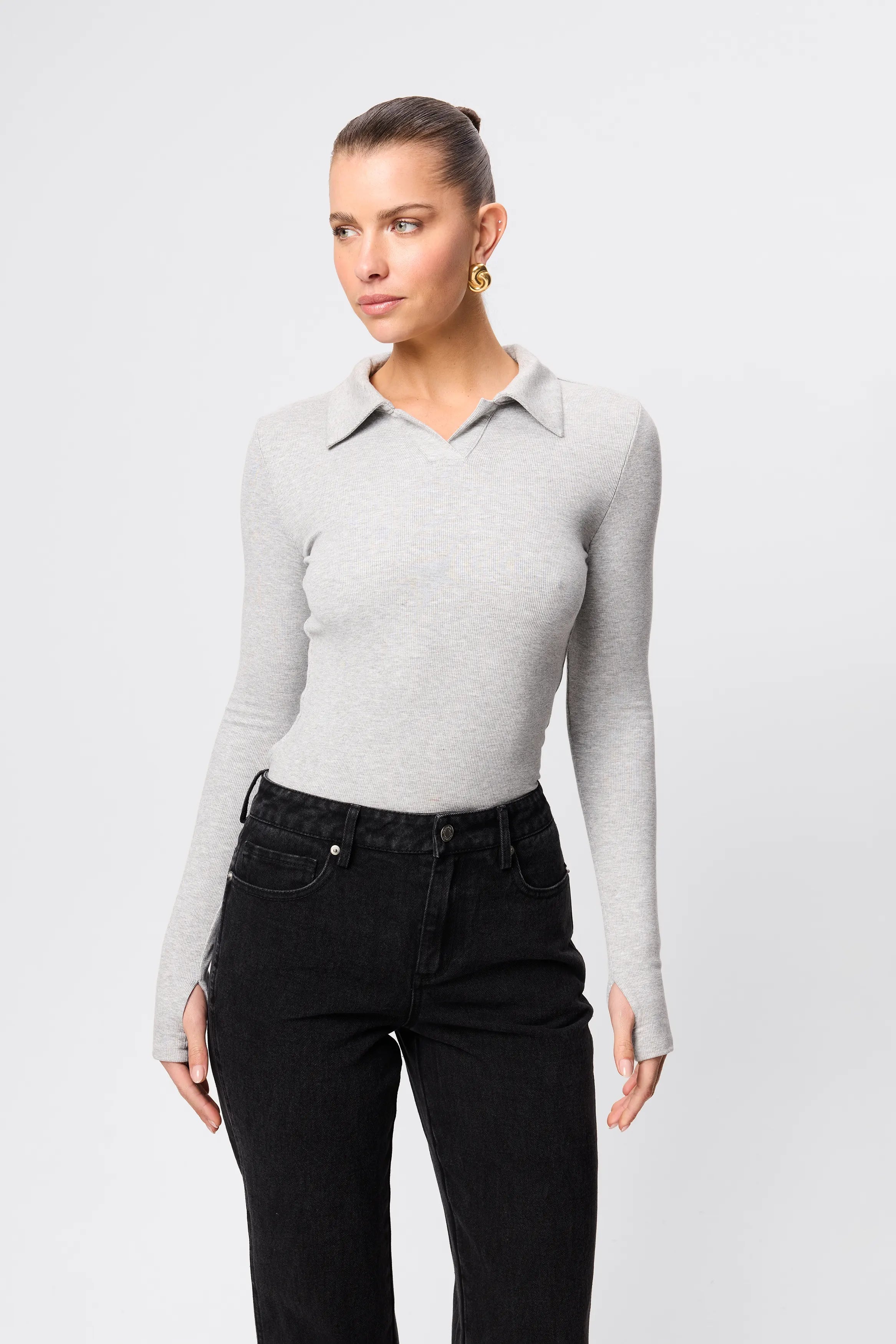 Florence polo top, grey marle