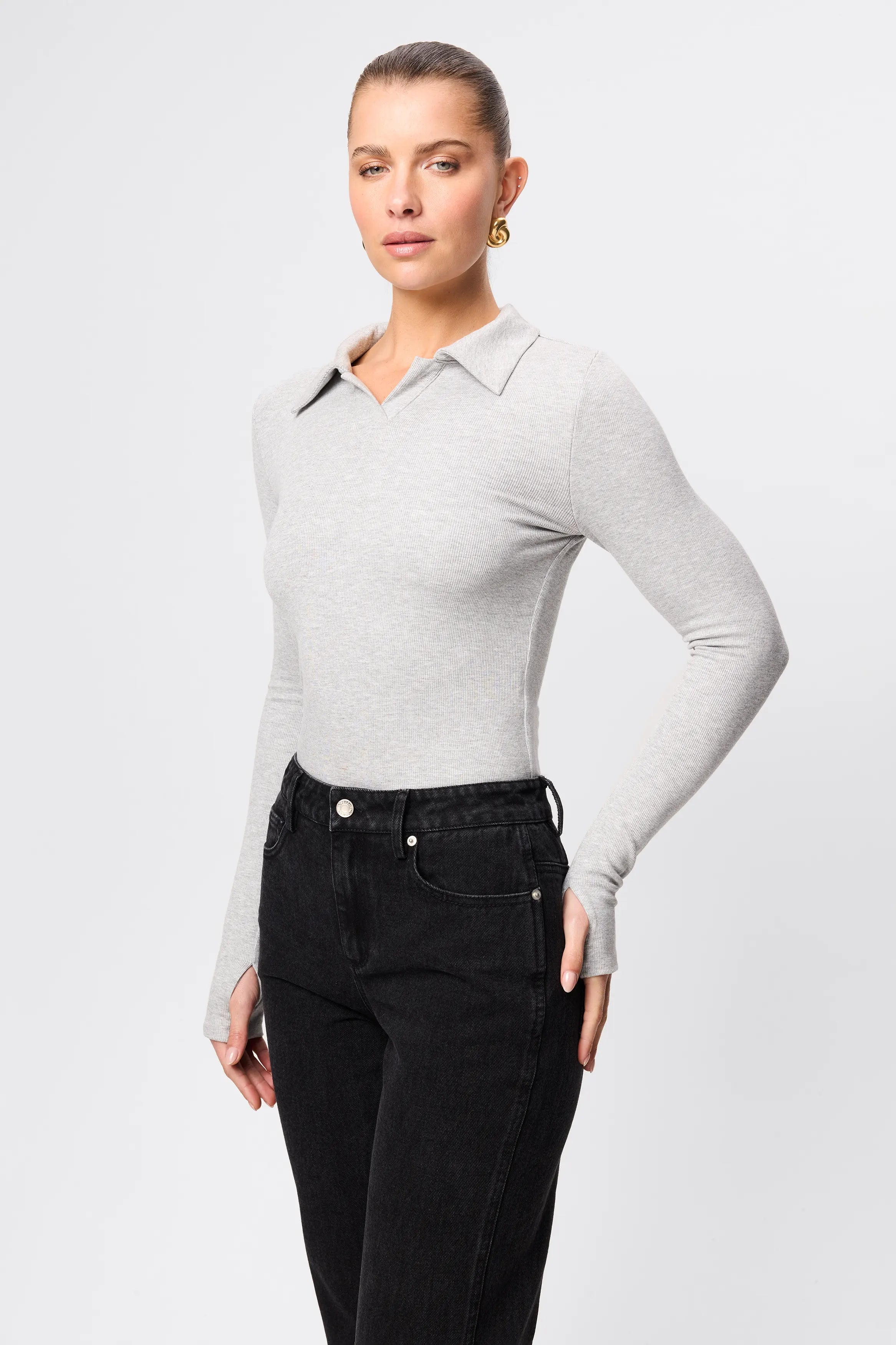 Florence polo top, grey marle