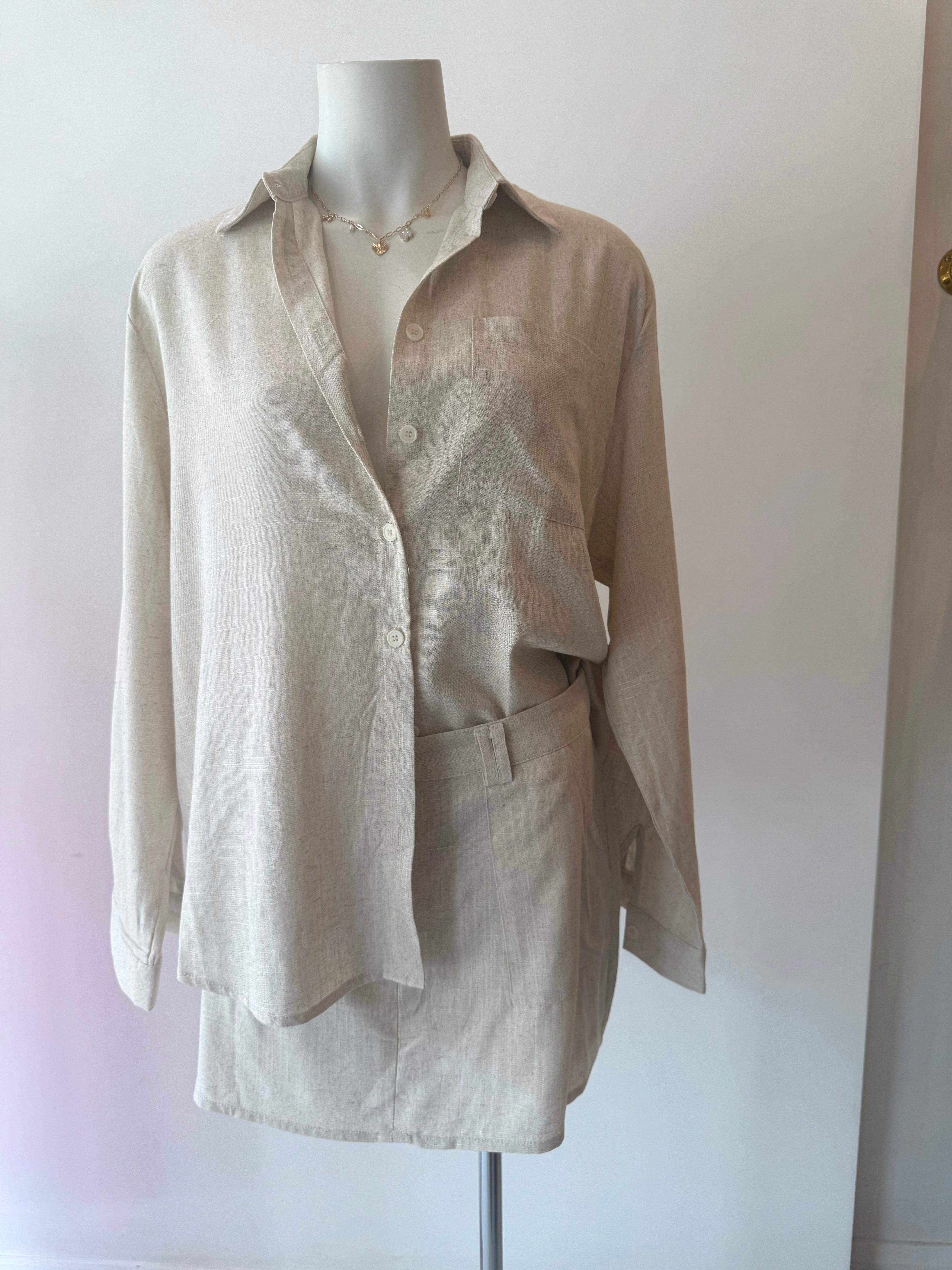 Button shirt + skort set, Natural