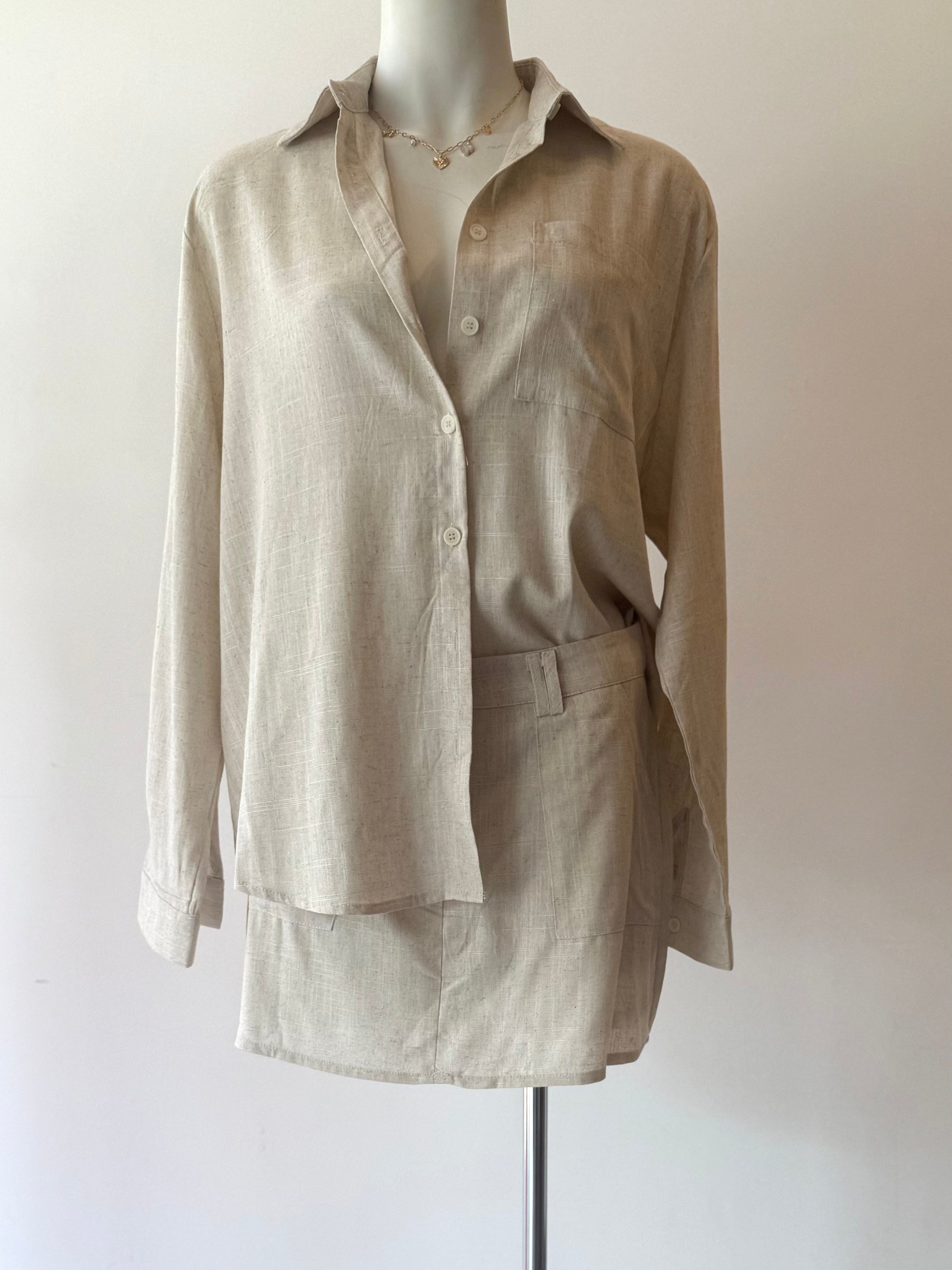 Button shirt + skort set, Natural