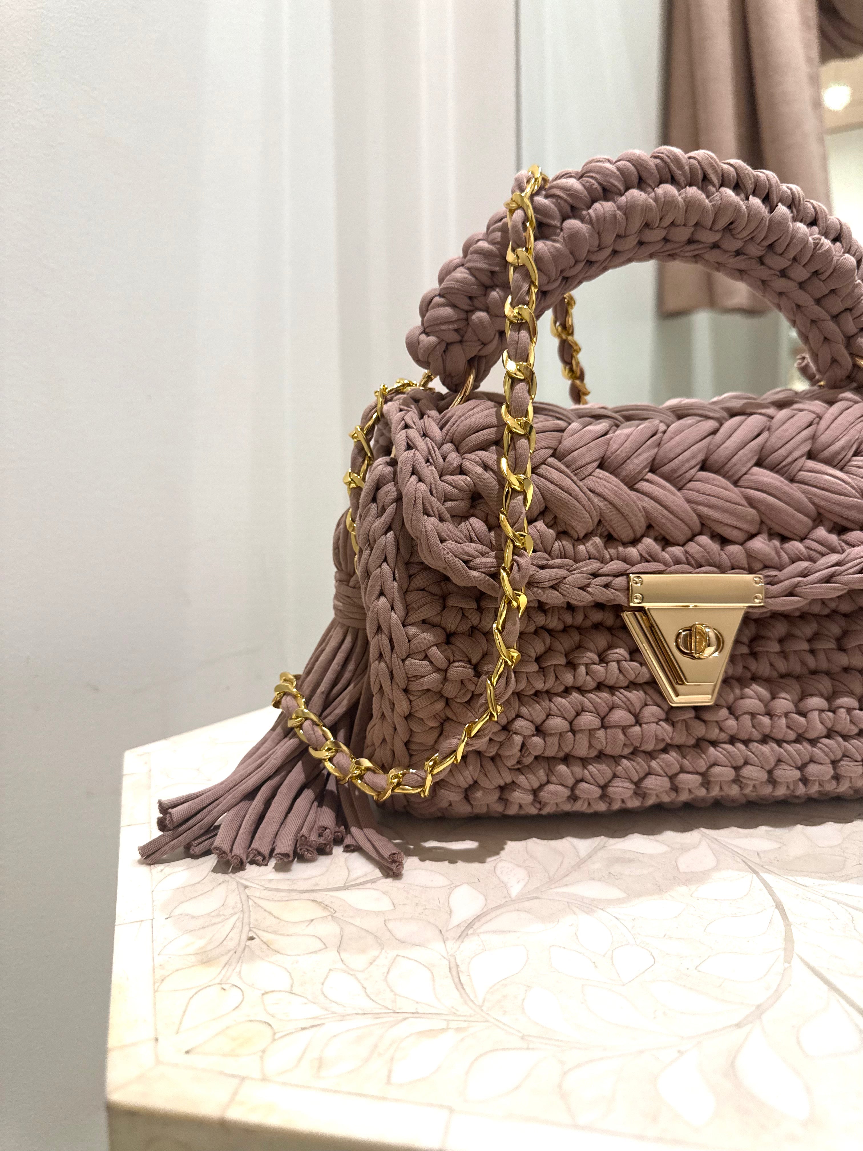 The cove crochet clutch, taupe