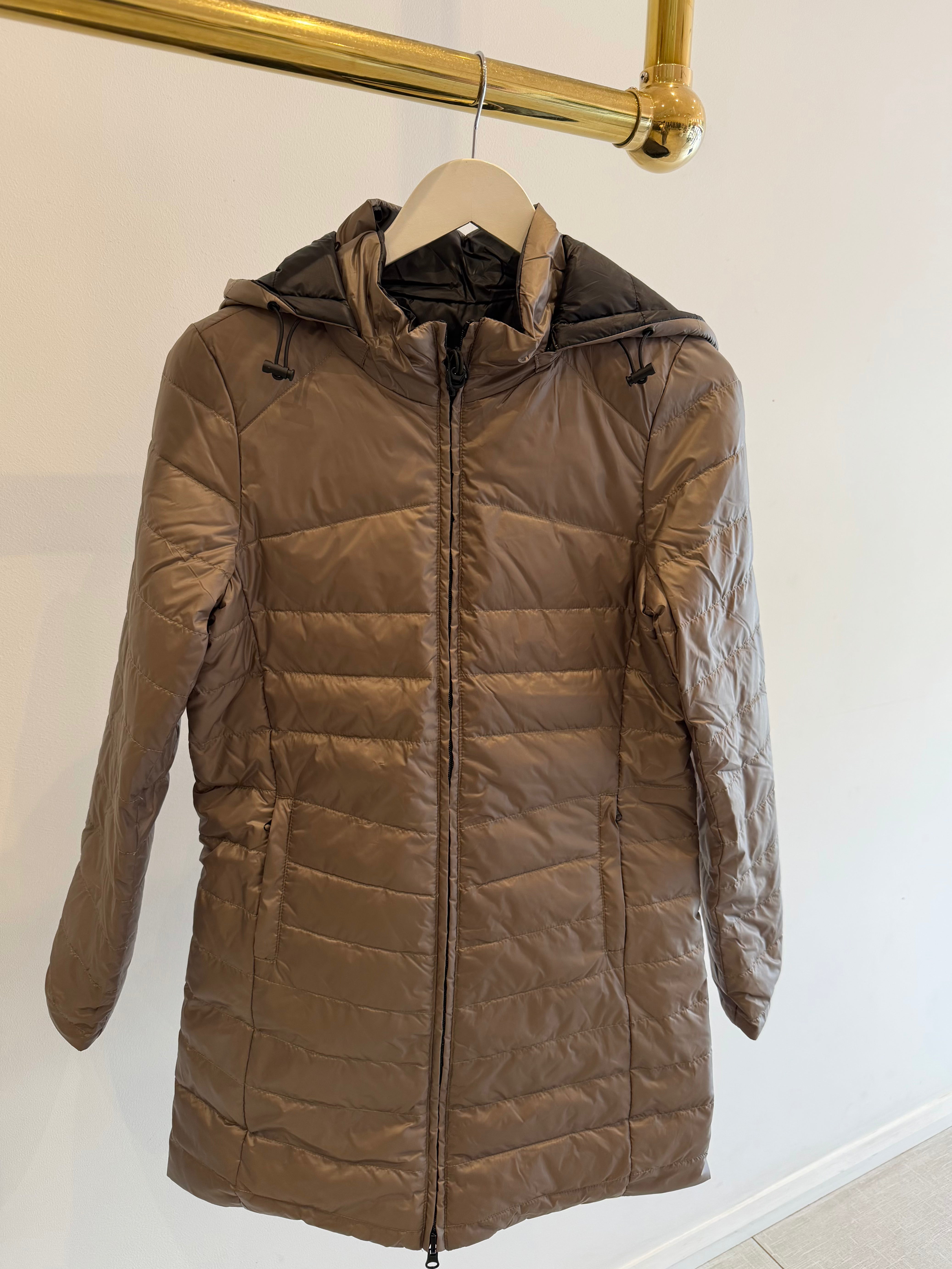 Reversible down jacket, taupe/black