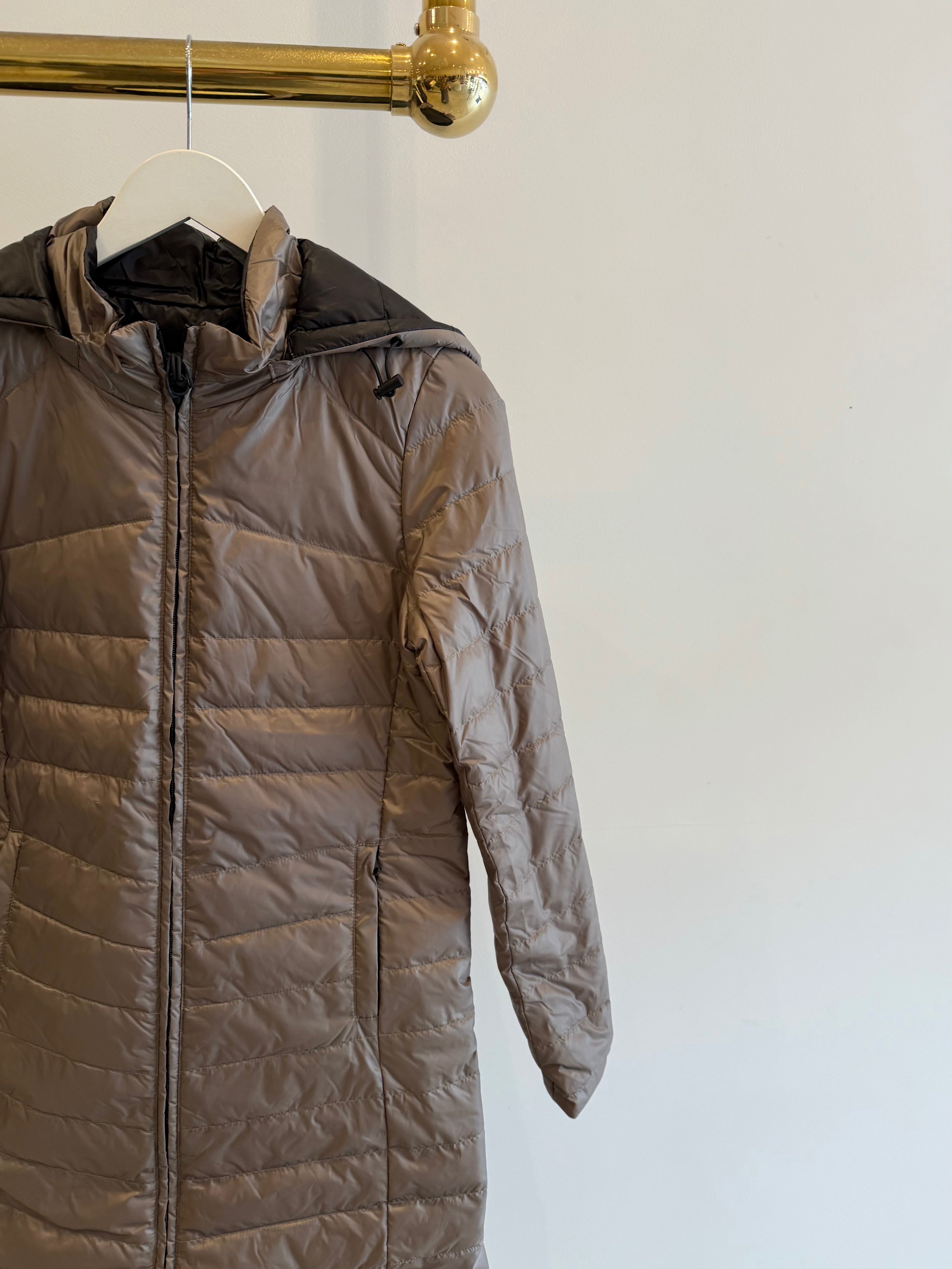 Reversible down jacket, taupe/black