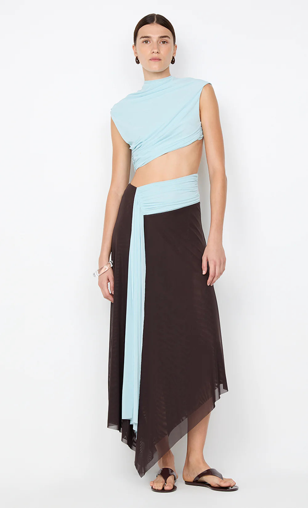 Conni asym midi dress, arctic blue/ dark choc