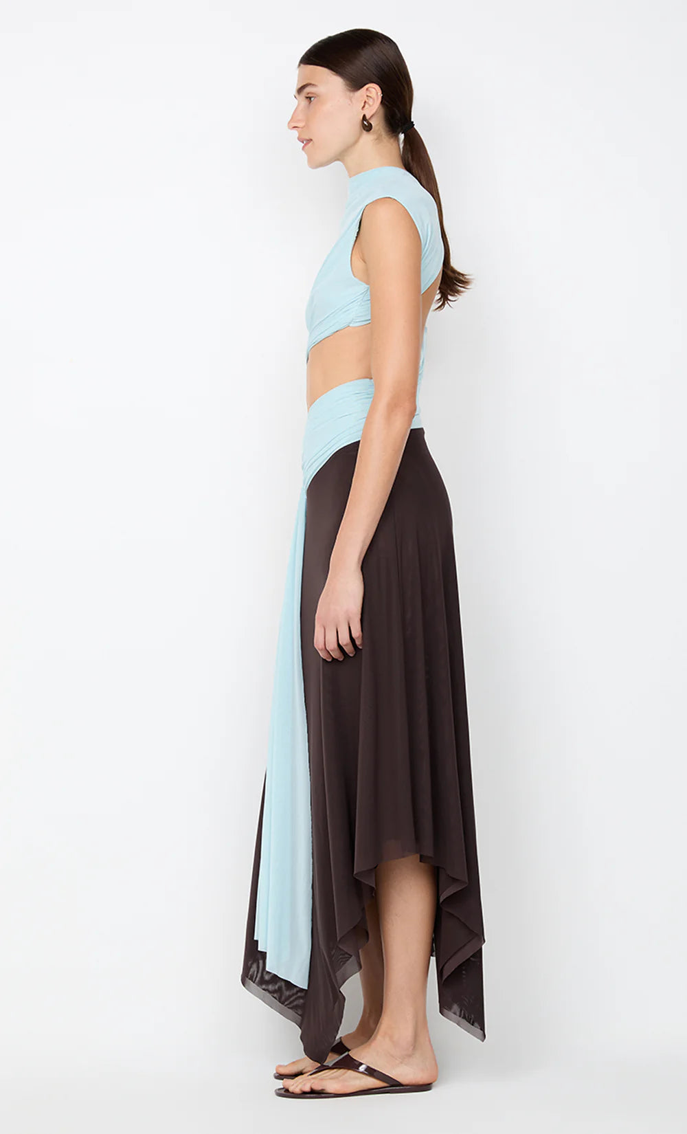 Conni asym midi dress, arctic blue/ dark choc