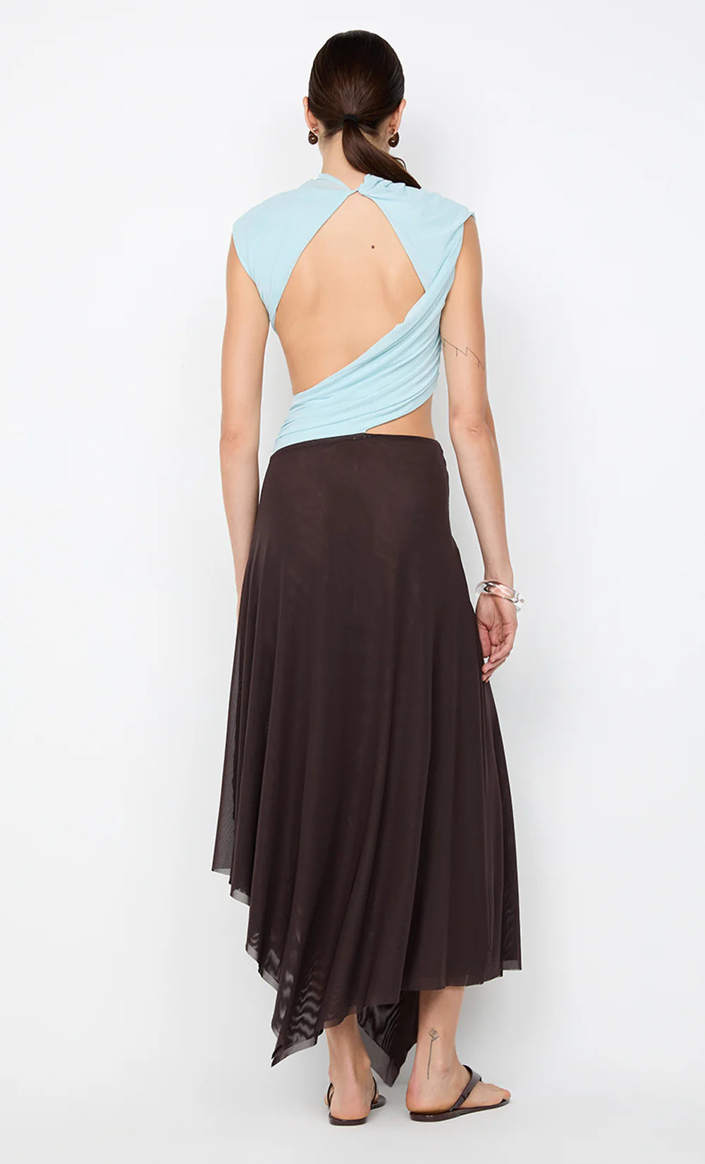 Conni asym midi dress, arctic blue/ dark choc