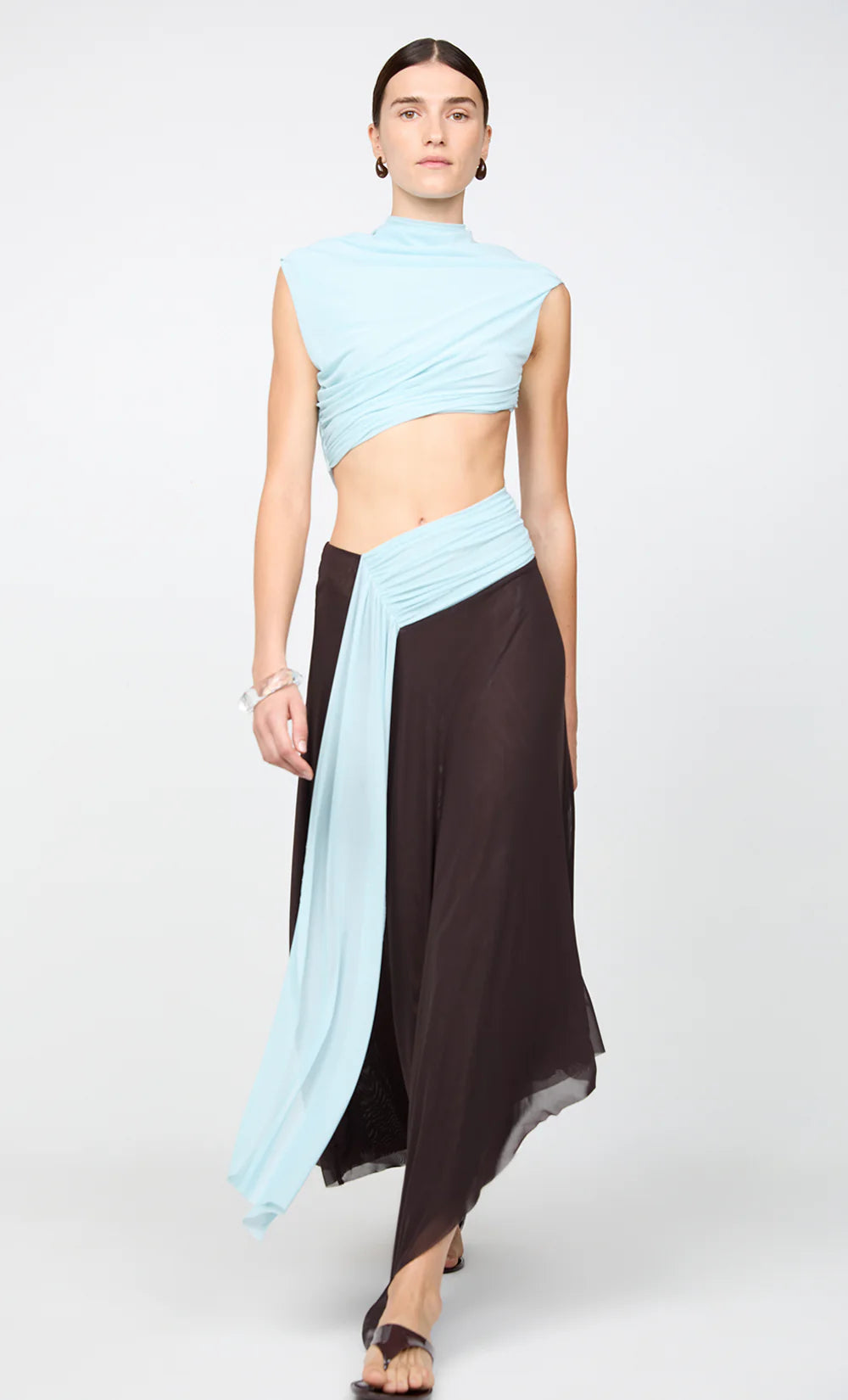 Conni asym midi dress, arctic blue/ dark choc