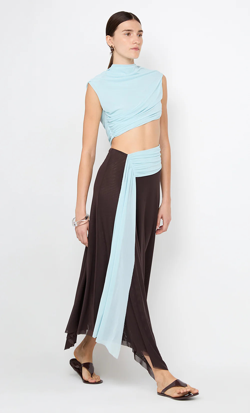 Conni asym midi dress, arctic blue/ dark choc