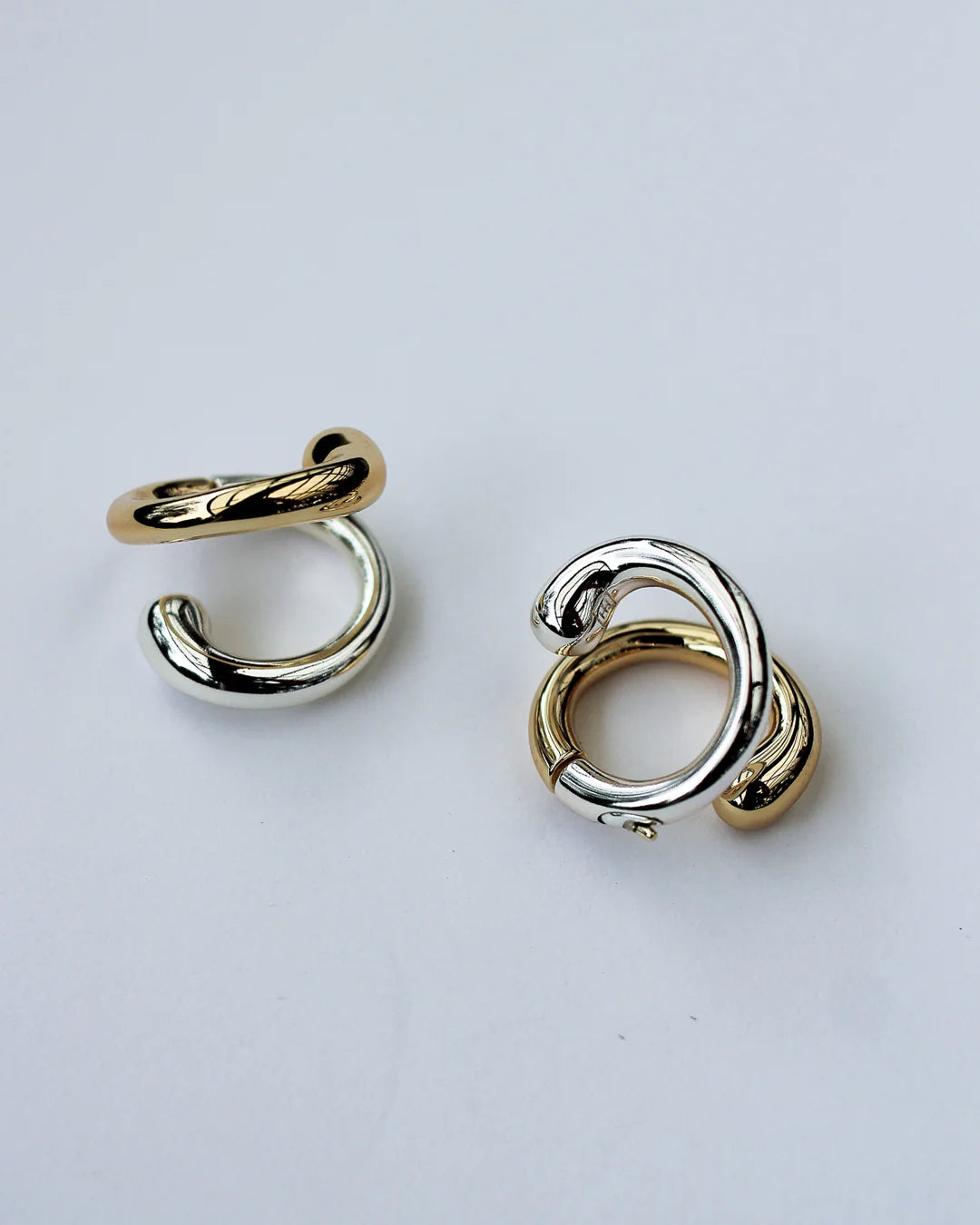 double trouble hoop earrings. gold + silver