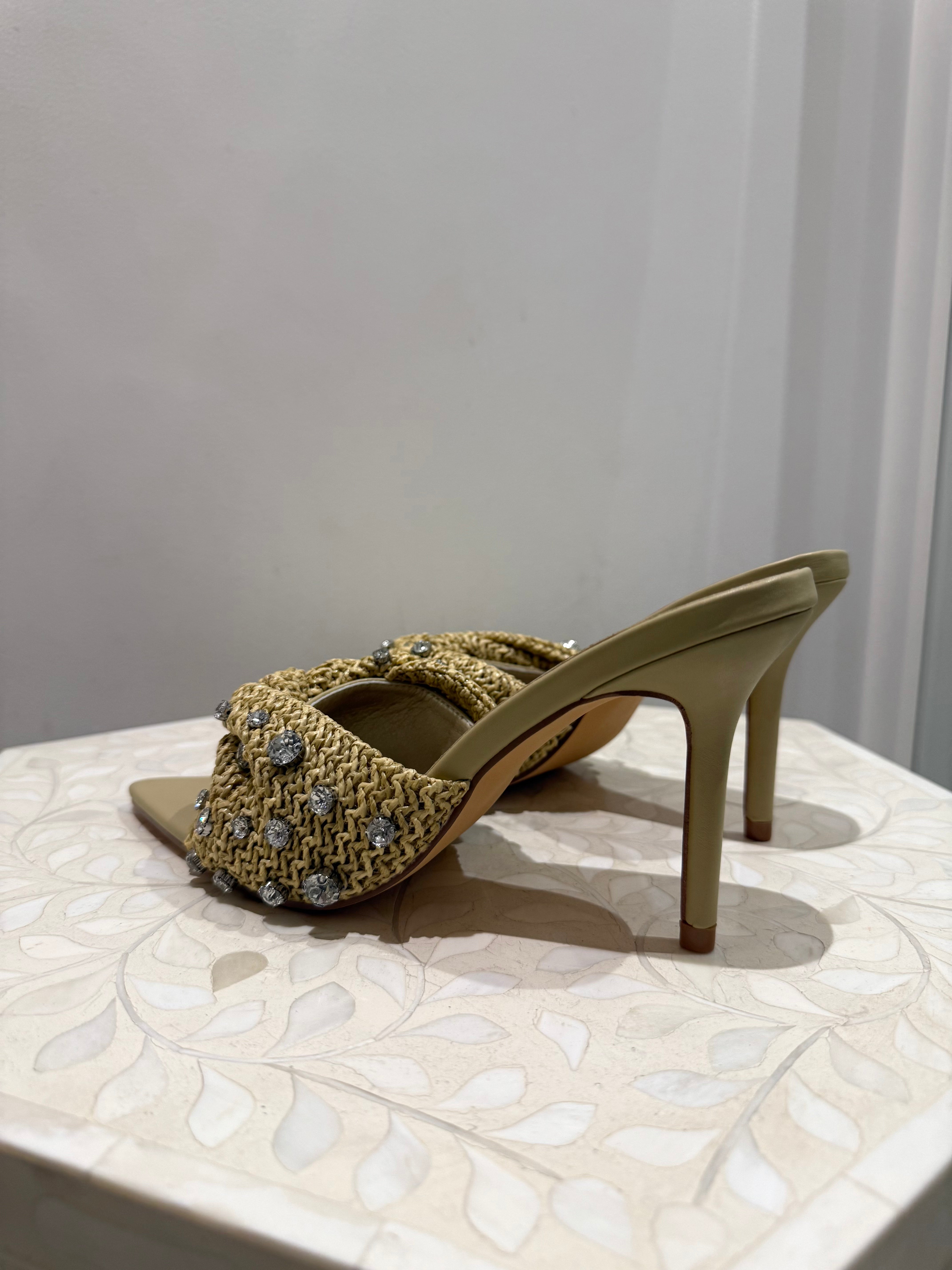 Kirra raffia diamante heel, nude