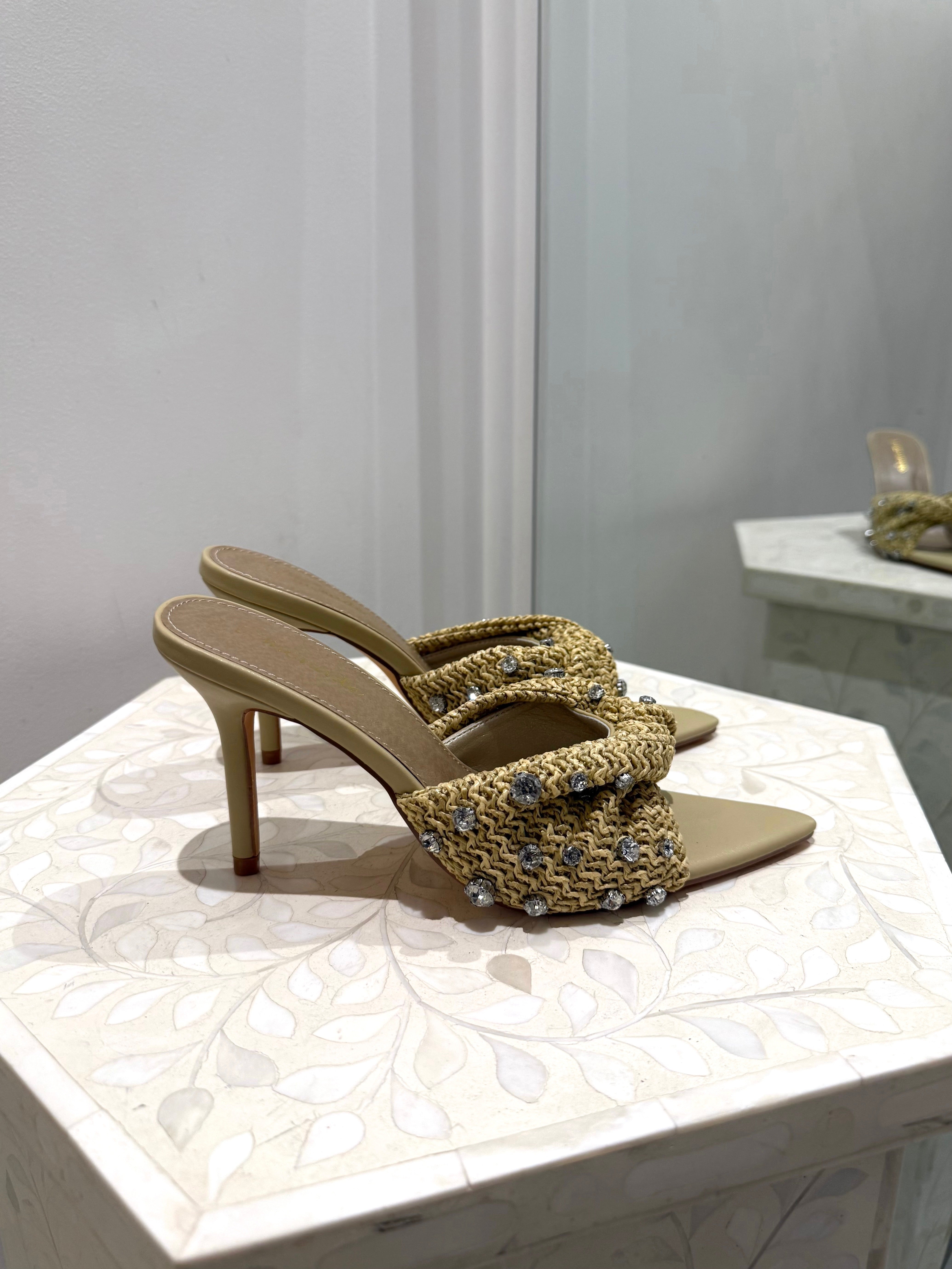 Kirra raffia diamante heel, nude