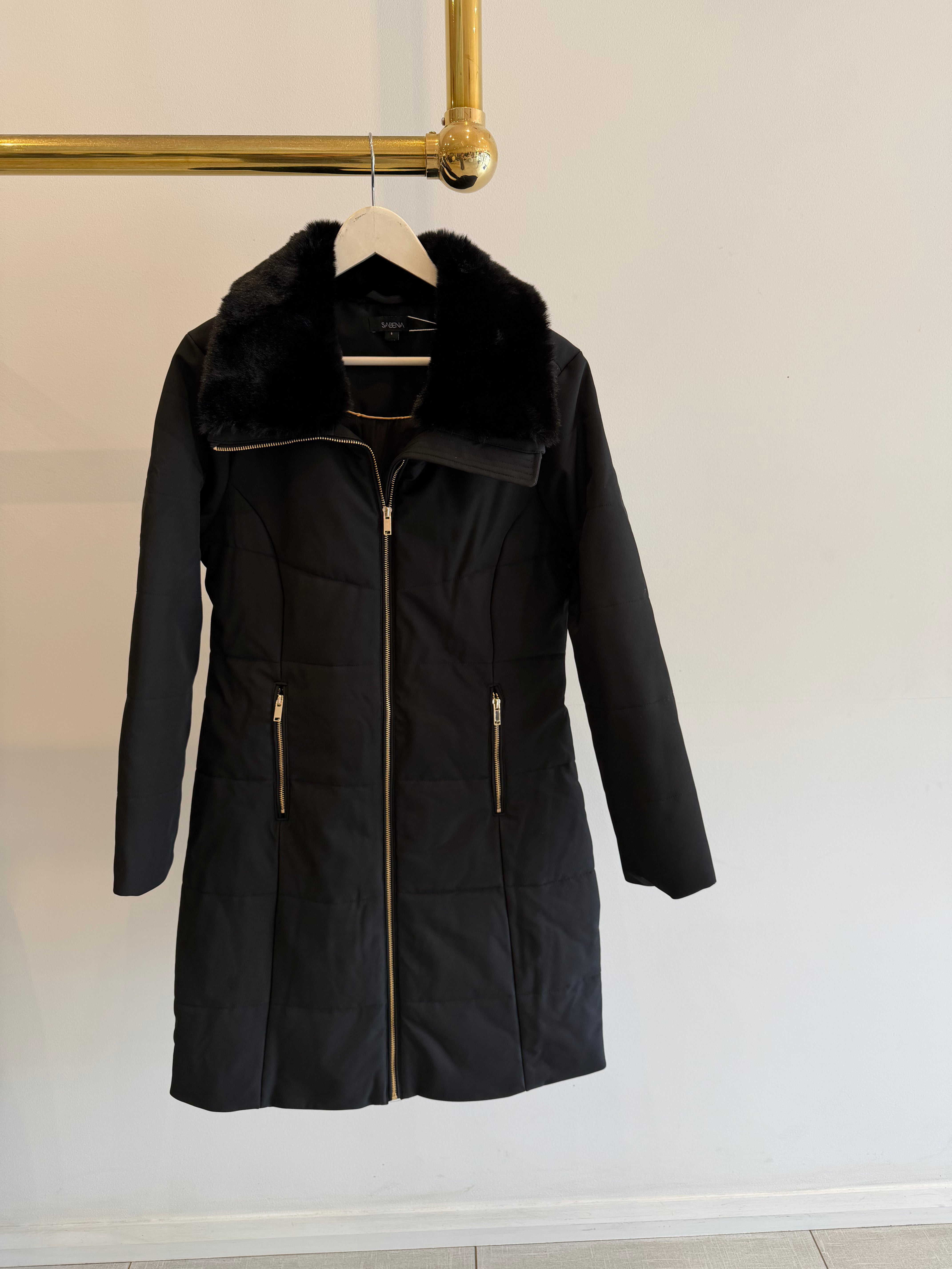 Long line puffer coat w/ fur trim
