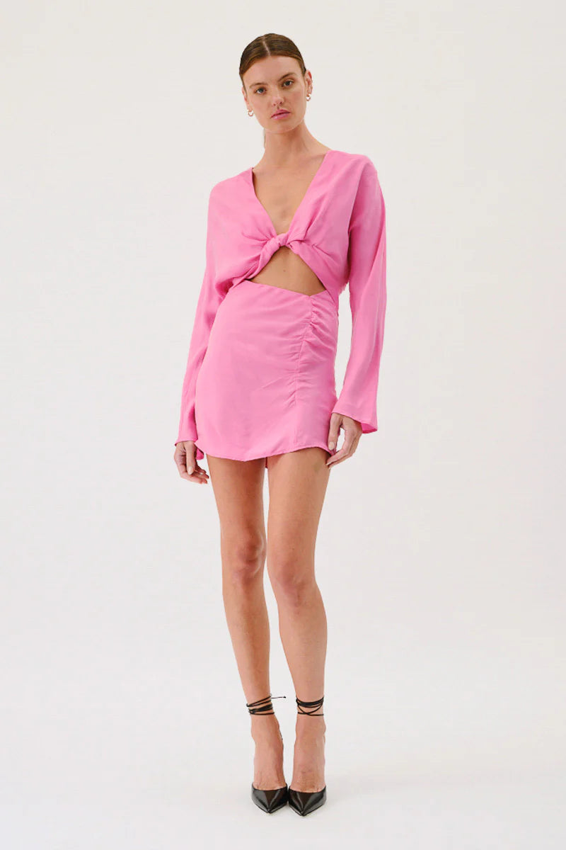 JASPER LONG SLEEVE TWIST FRONT MINI DRESS - PINK