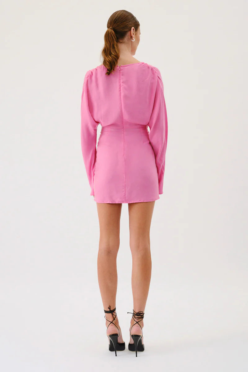 JASPER LONG SLEEVE TWIST FRONT MINI DRESS - PINK