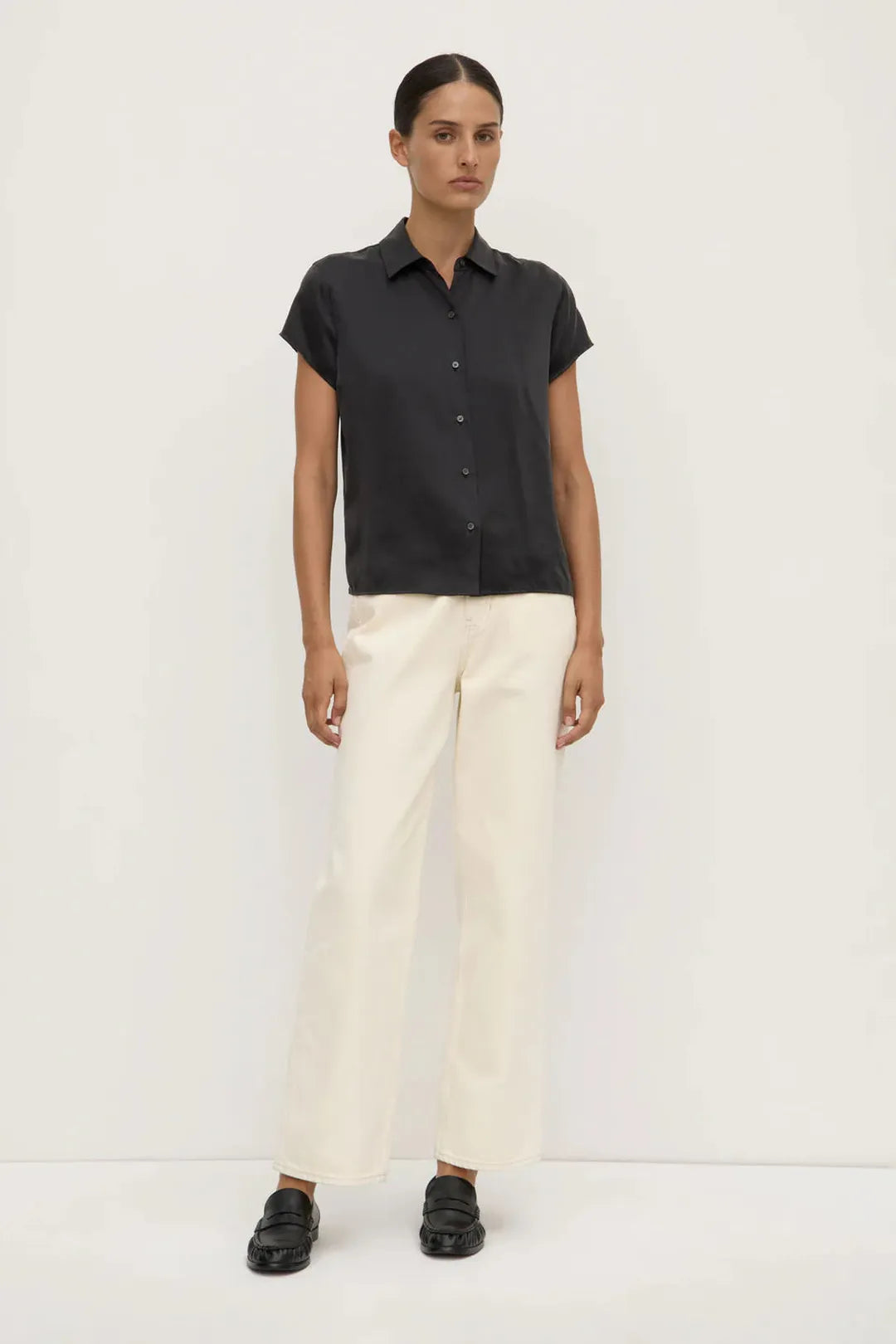 Karri short sleeve silk shirt, black