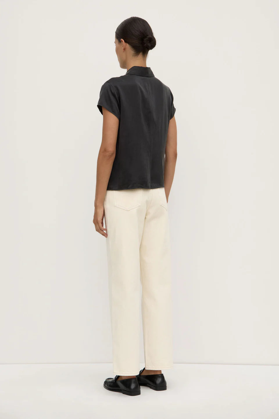 Karri short sleeve silk shirt, black