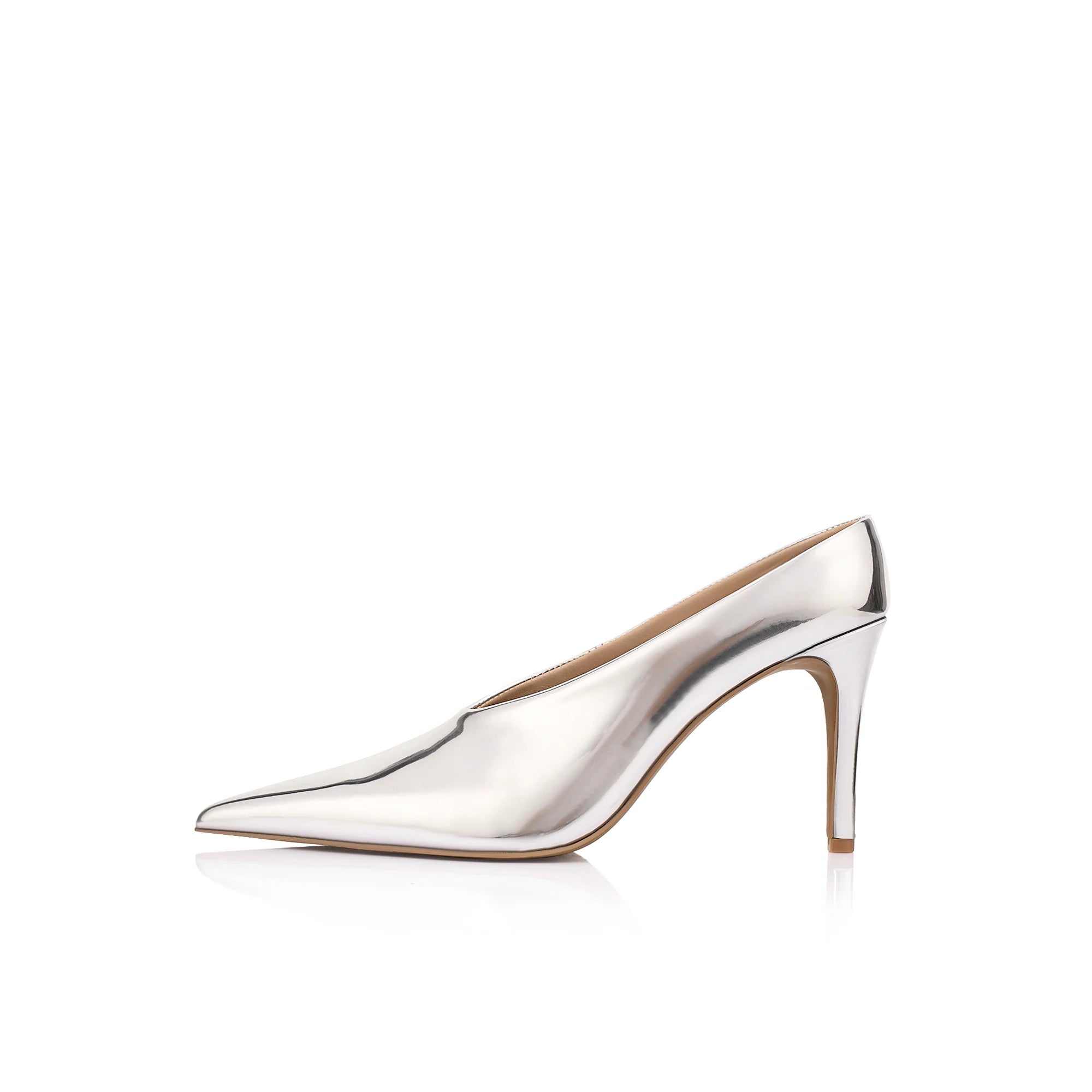 Ariana mule, silver mirror leather