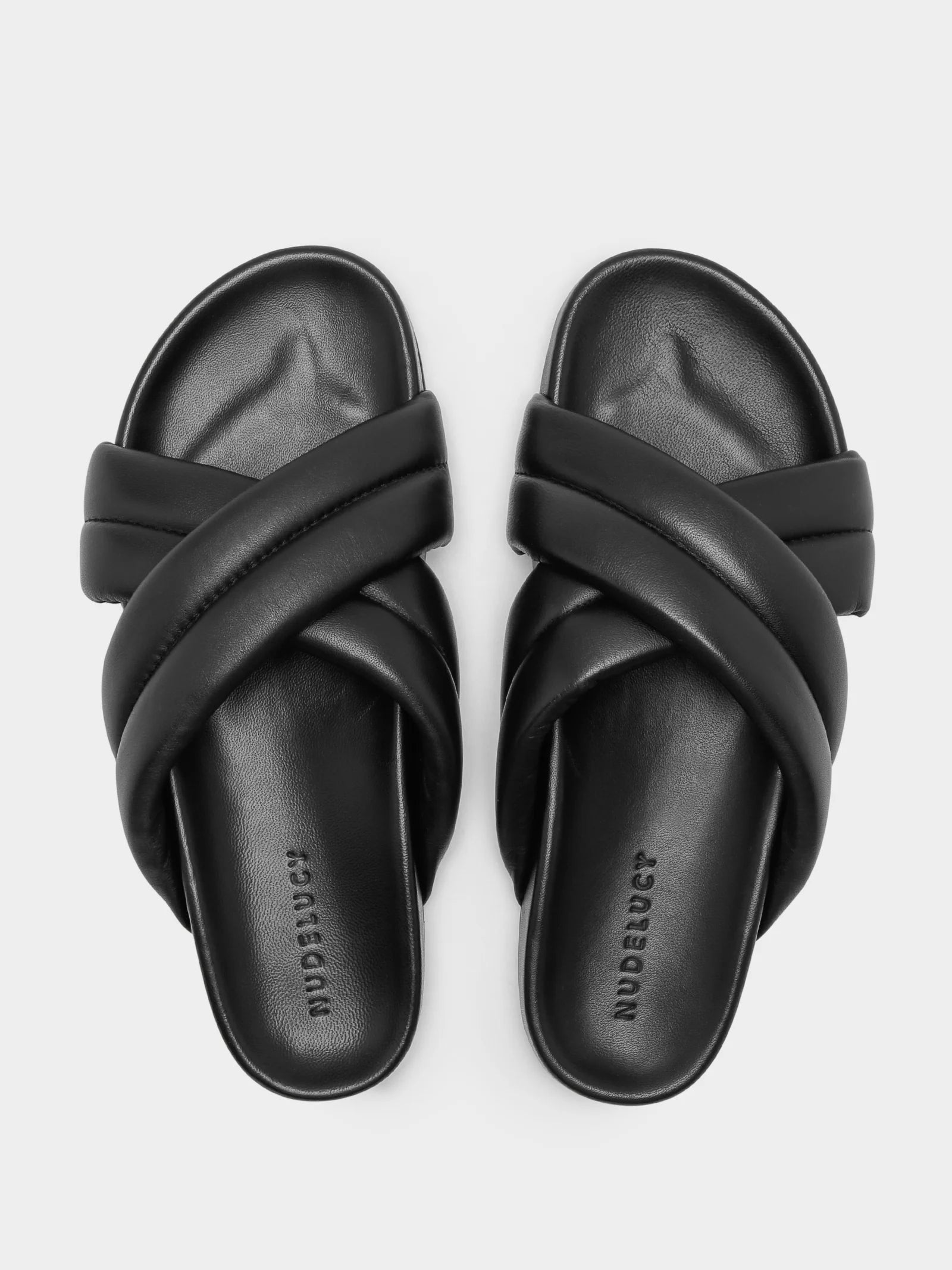 Crossover leather slide, black