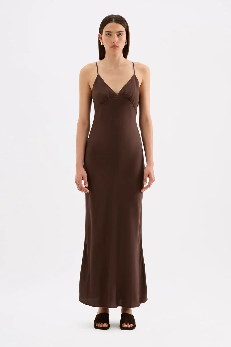 Tilly tencel slip dress, chocolate
