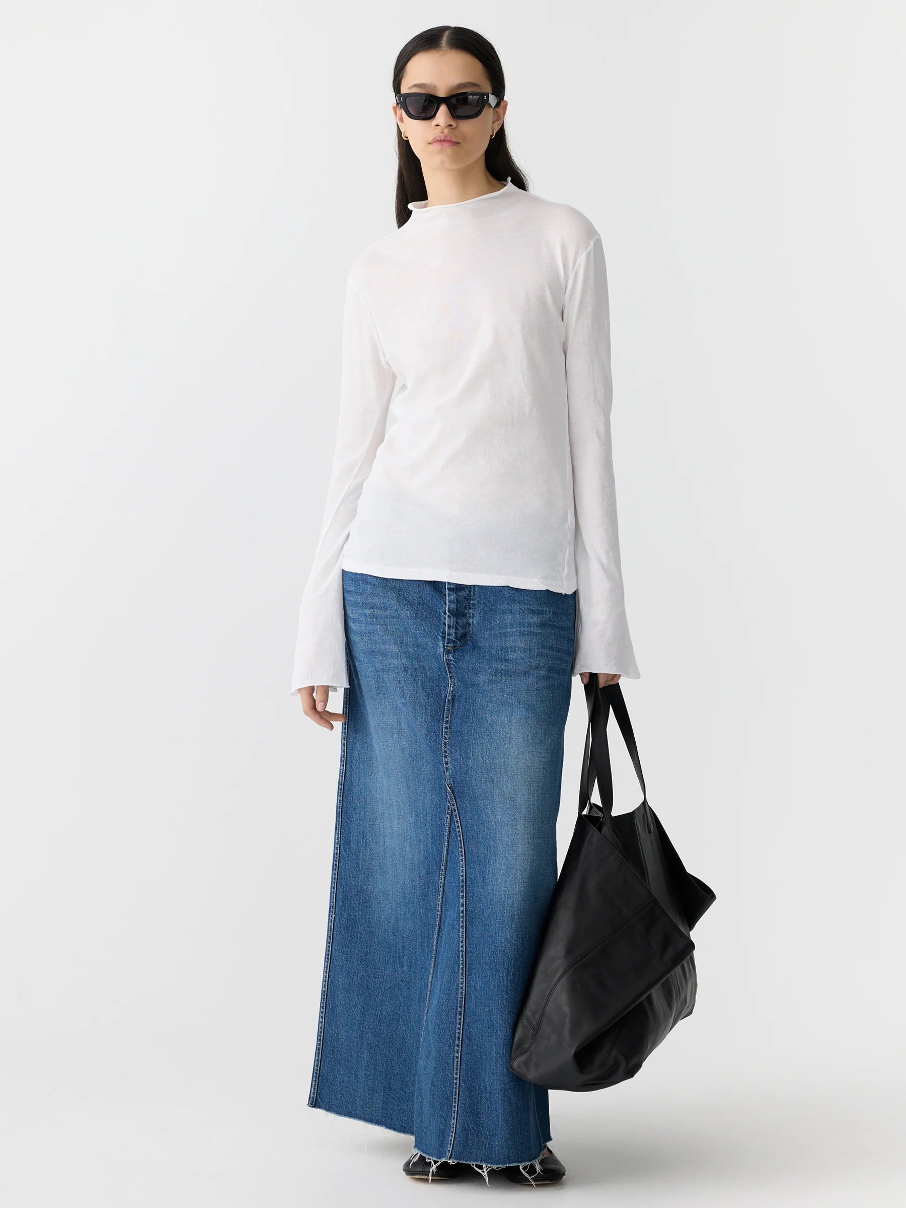 Regular Raised Neck Long Sleeve T-Shirt, white