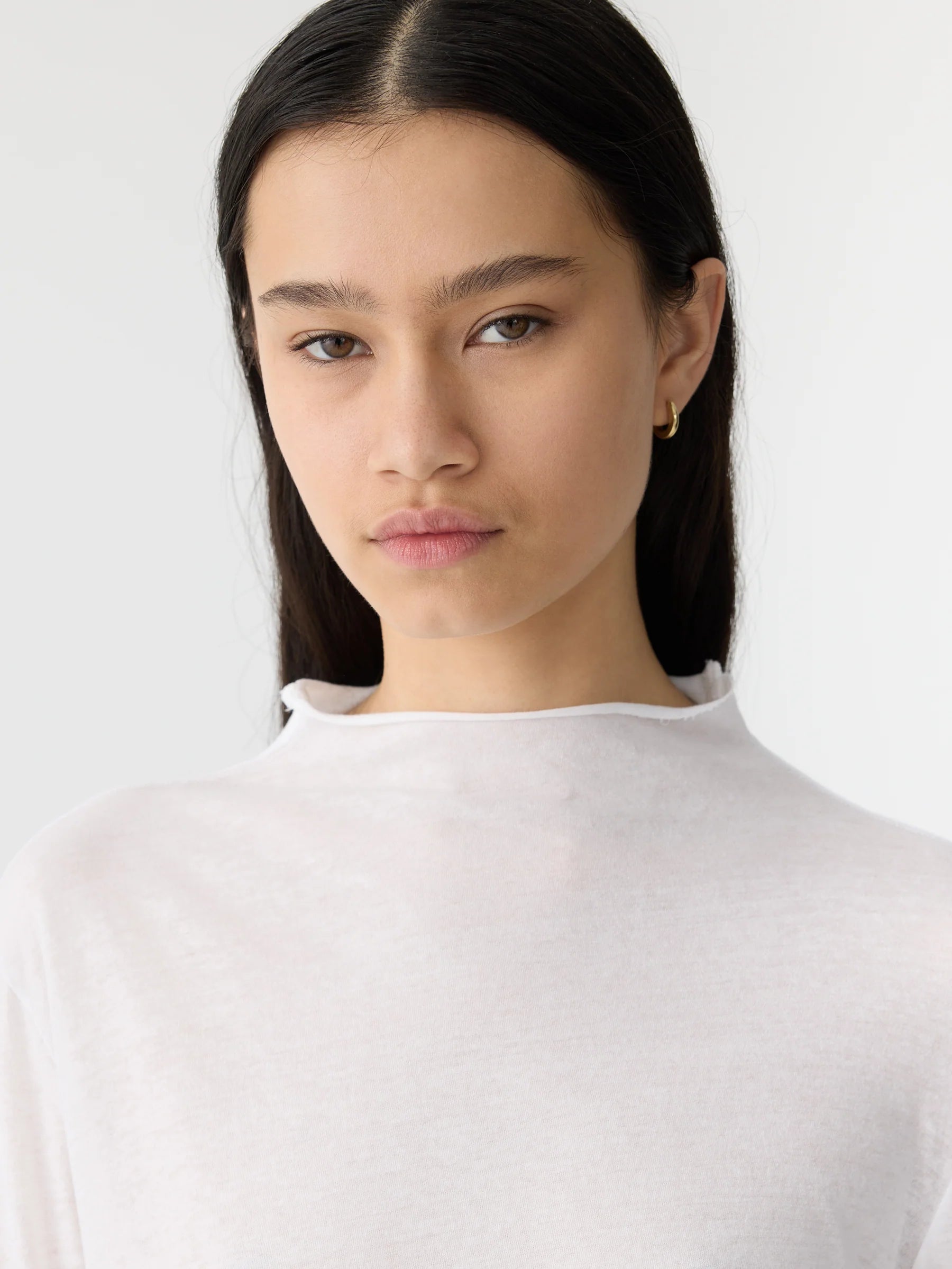 Regular Raised Neck Long Sleeve T-Shirt, white