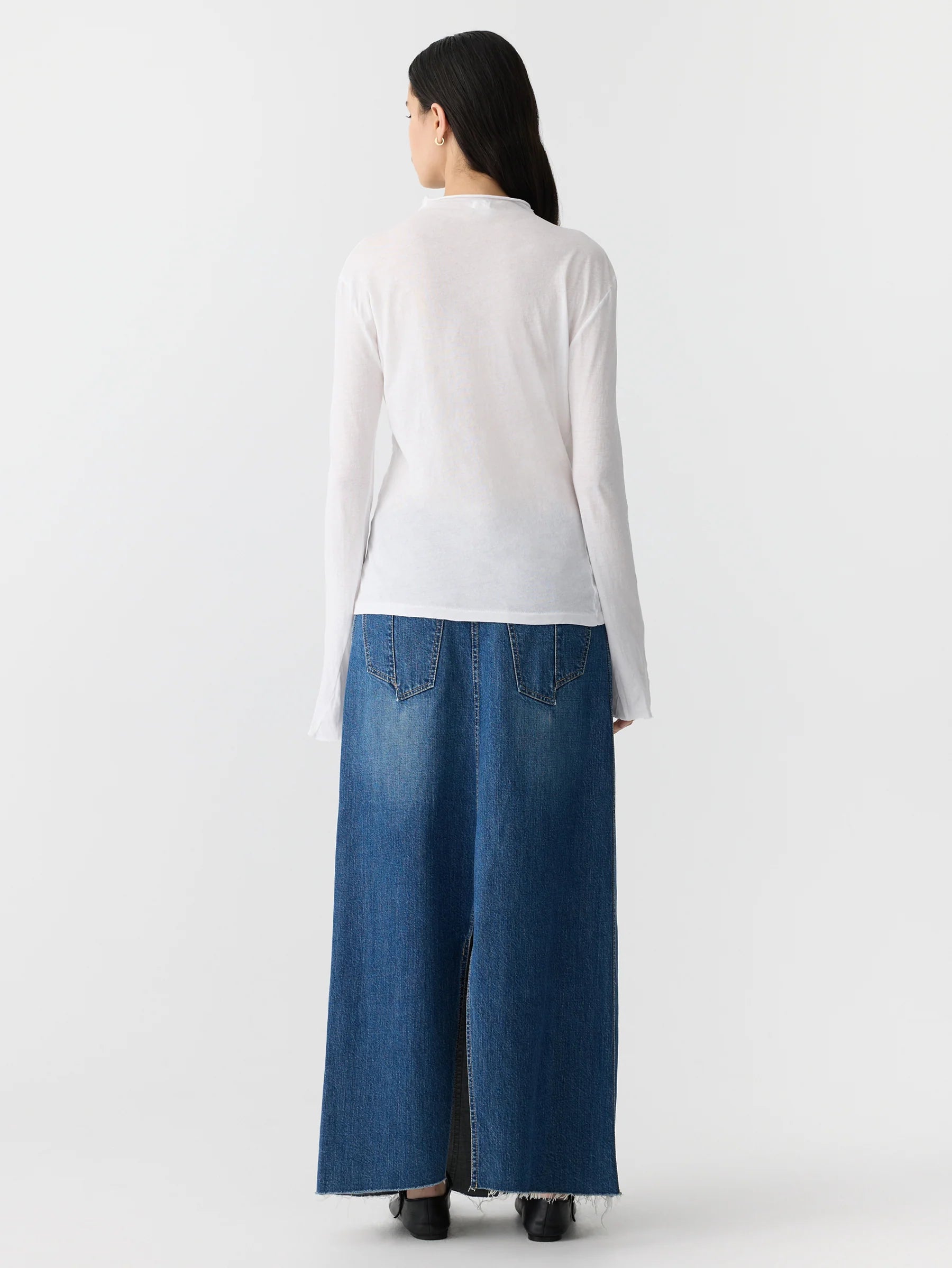 Regular Raised Neck Long Sleeve T-Shirt, white