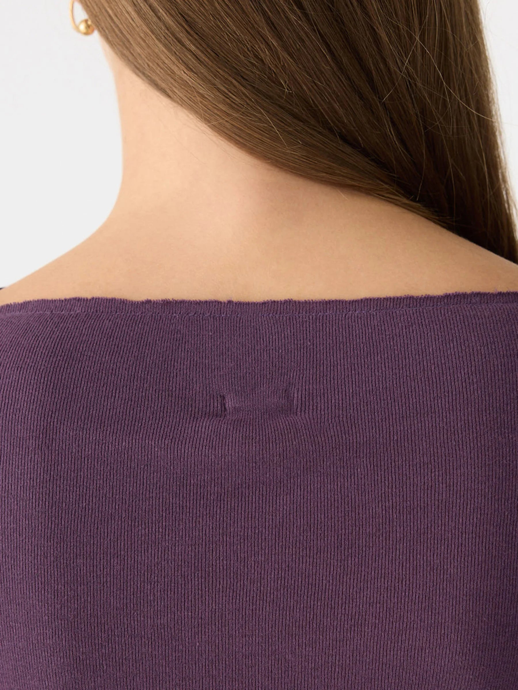 Front Seam Rib Long Sleeve T-Shirt, aubergine