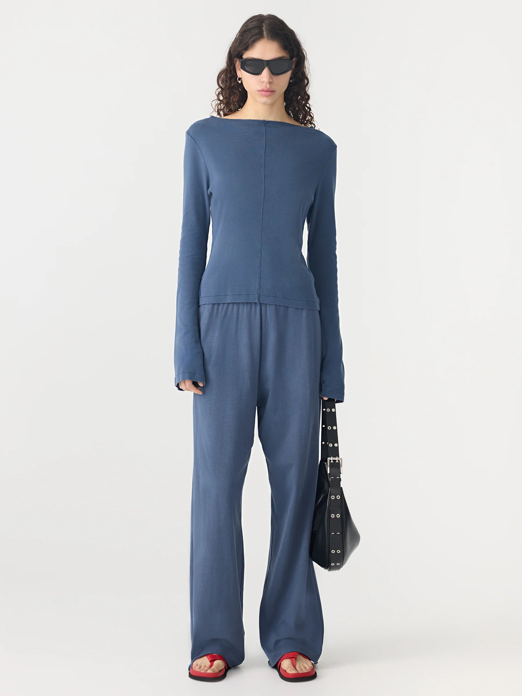Front Seam Rib Long Sleeve T-Shirt, midnight