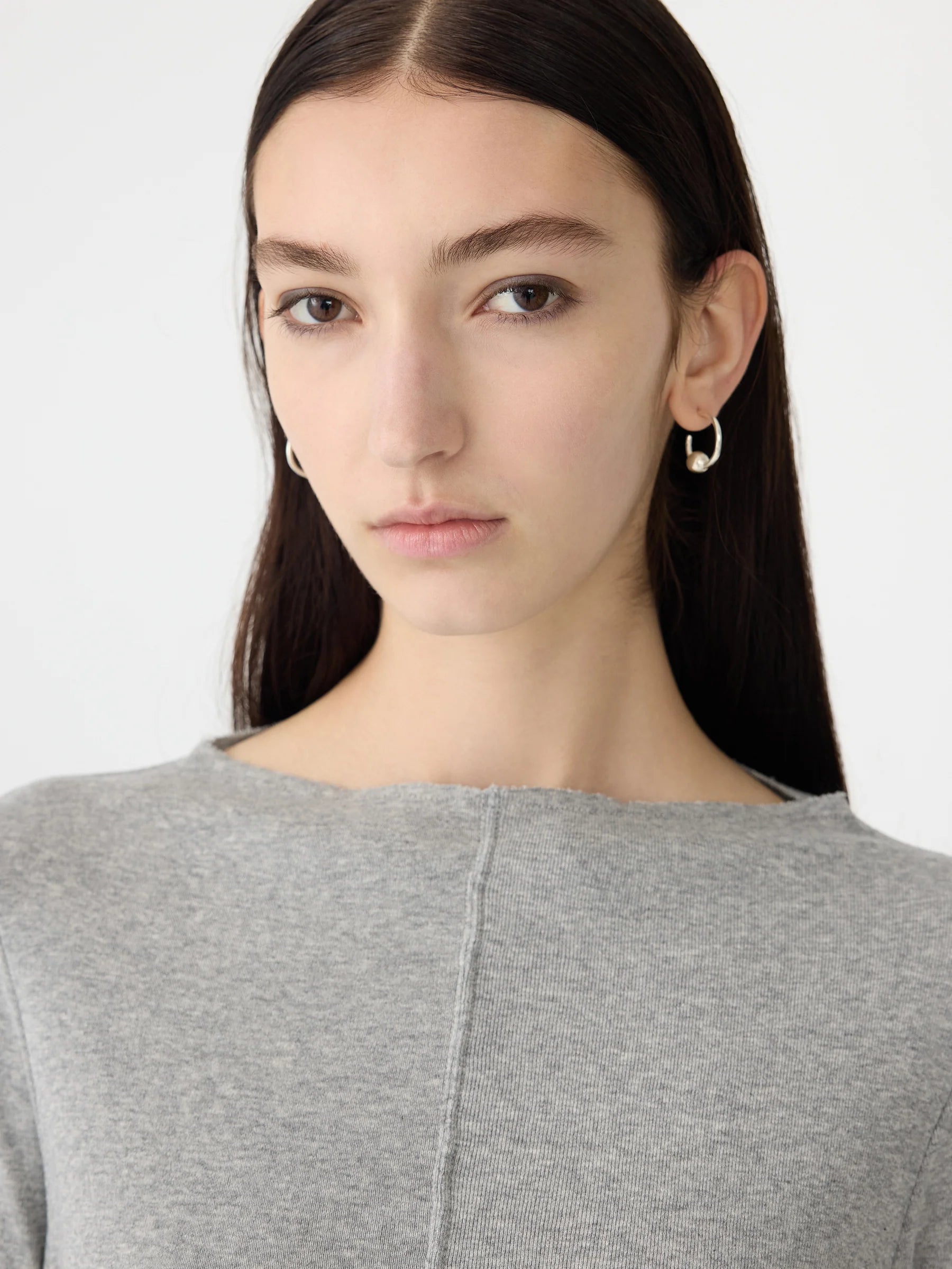 Front Seam Rib Long Sleeve T-Shirt, Grey marle