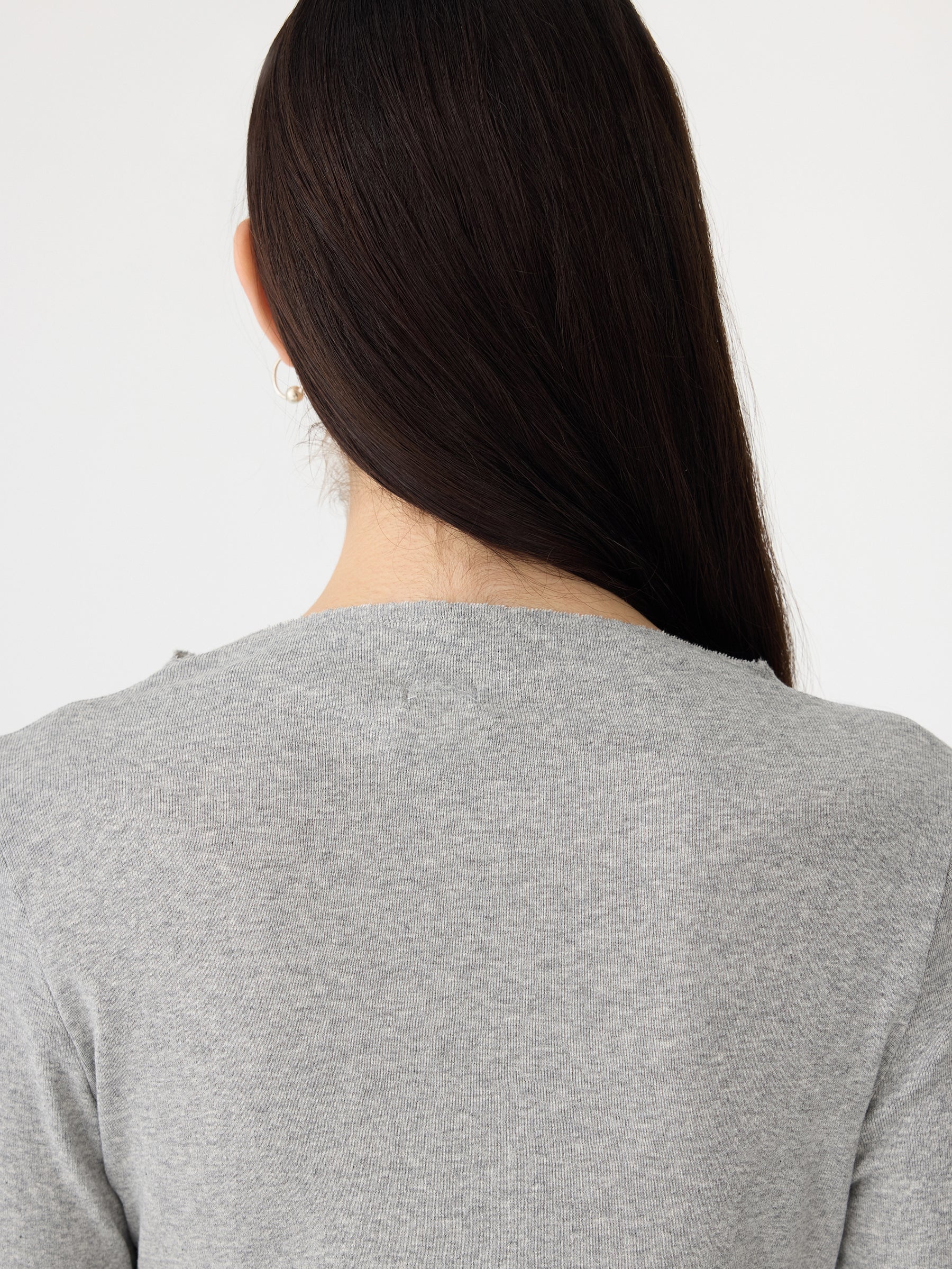 Front Seam Rib Long Sleeve T-Shirt, Grey marle