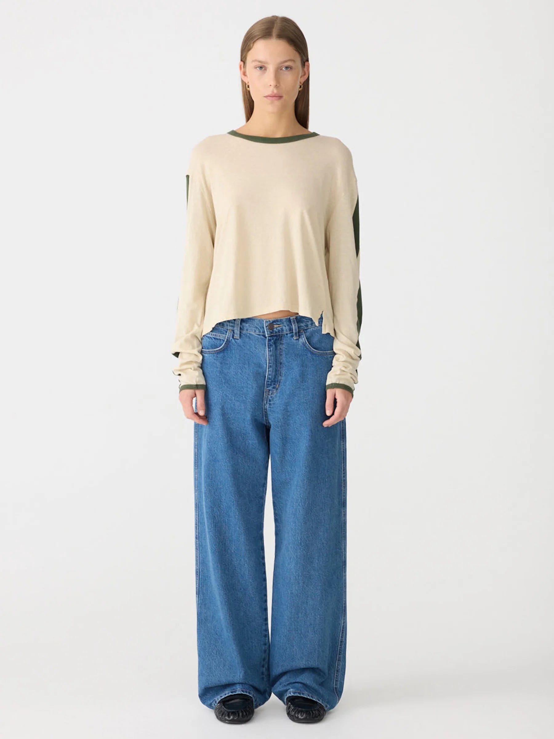 Racer Sleeve Long Sleeve T-Shirt, Soft ecru/khaki