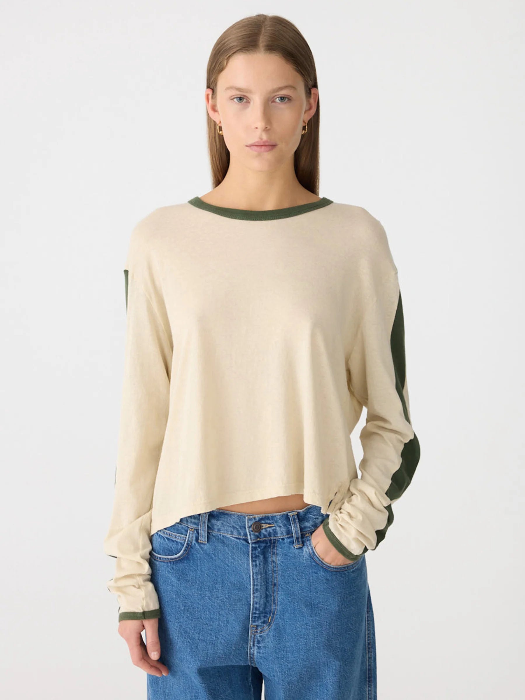 Racer Sleeve Long Sleeve T-Shirt, Soft ecru/khaki