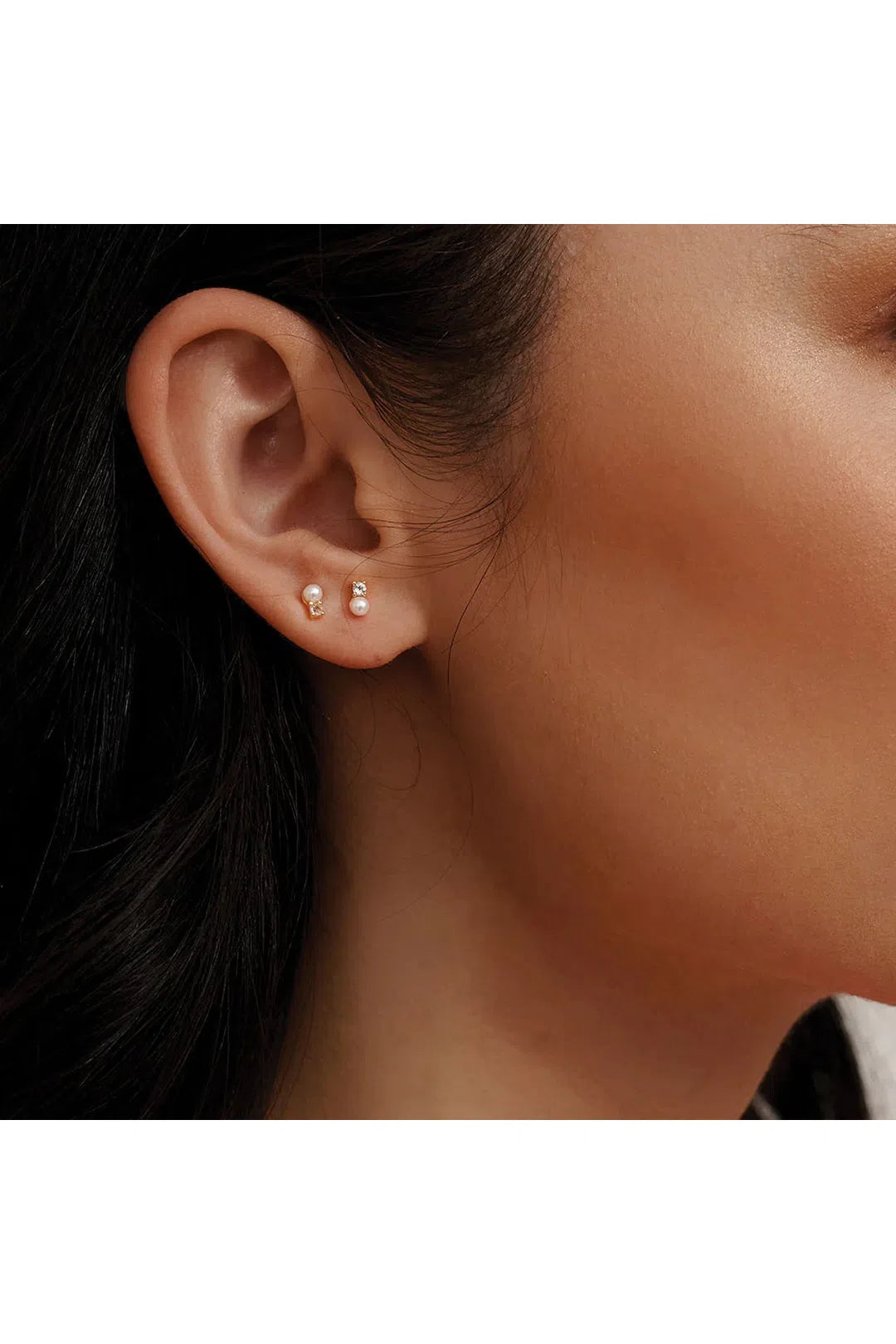 Pearl with White Topaz Studs in 18KT Yellow Gold Plate