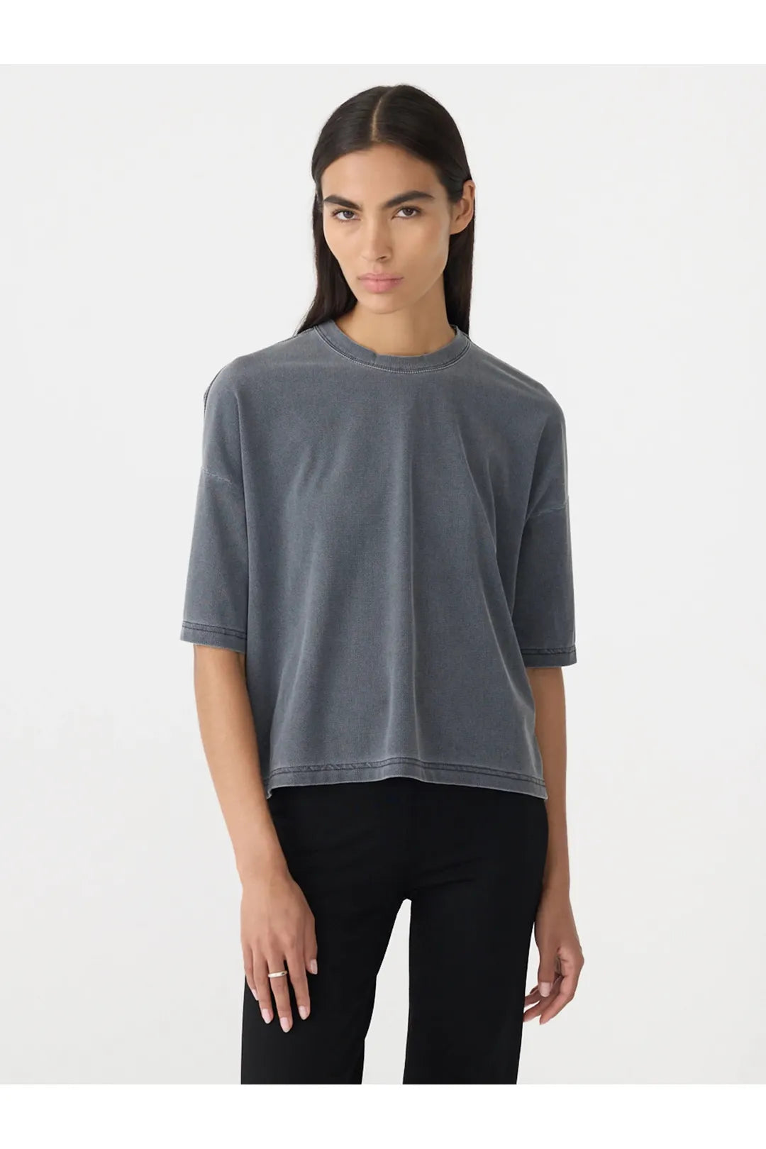 Mesh boxy seam detail tee, washed black