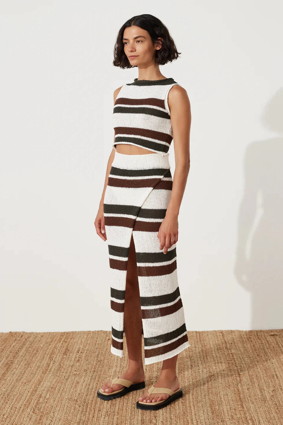 Earth stripe cotton blend knit skirt