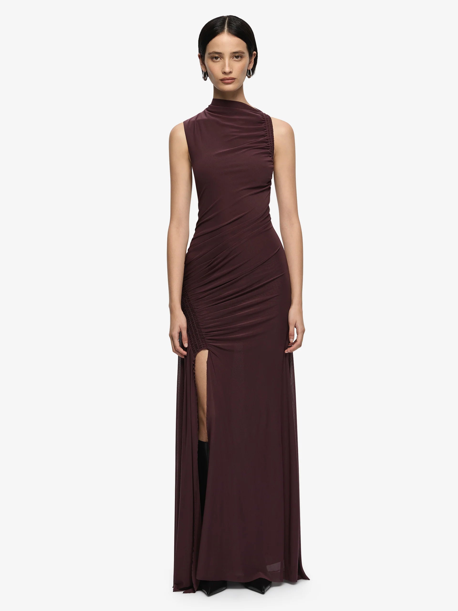 Marabou maxi dress, aubergine