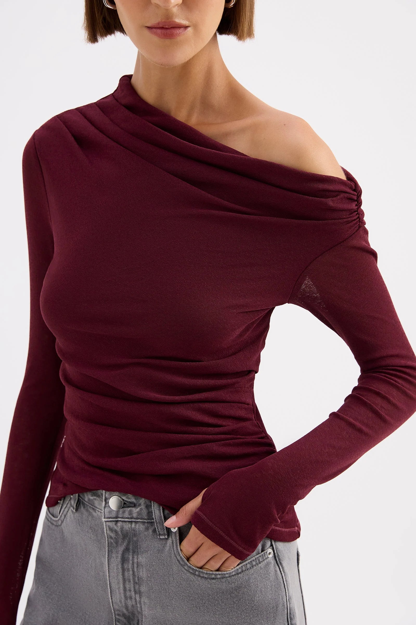 Rue mesh long sleeve top, merlot