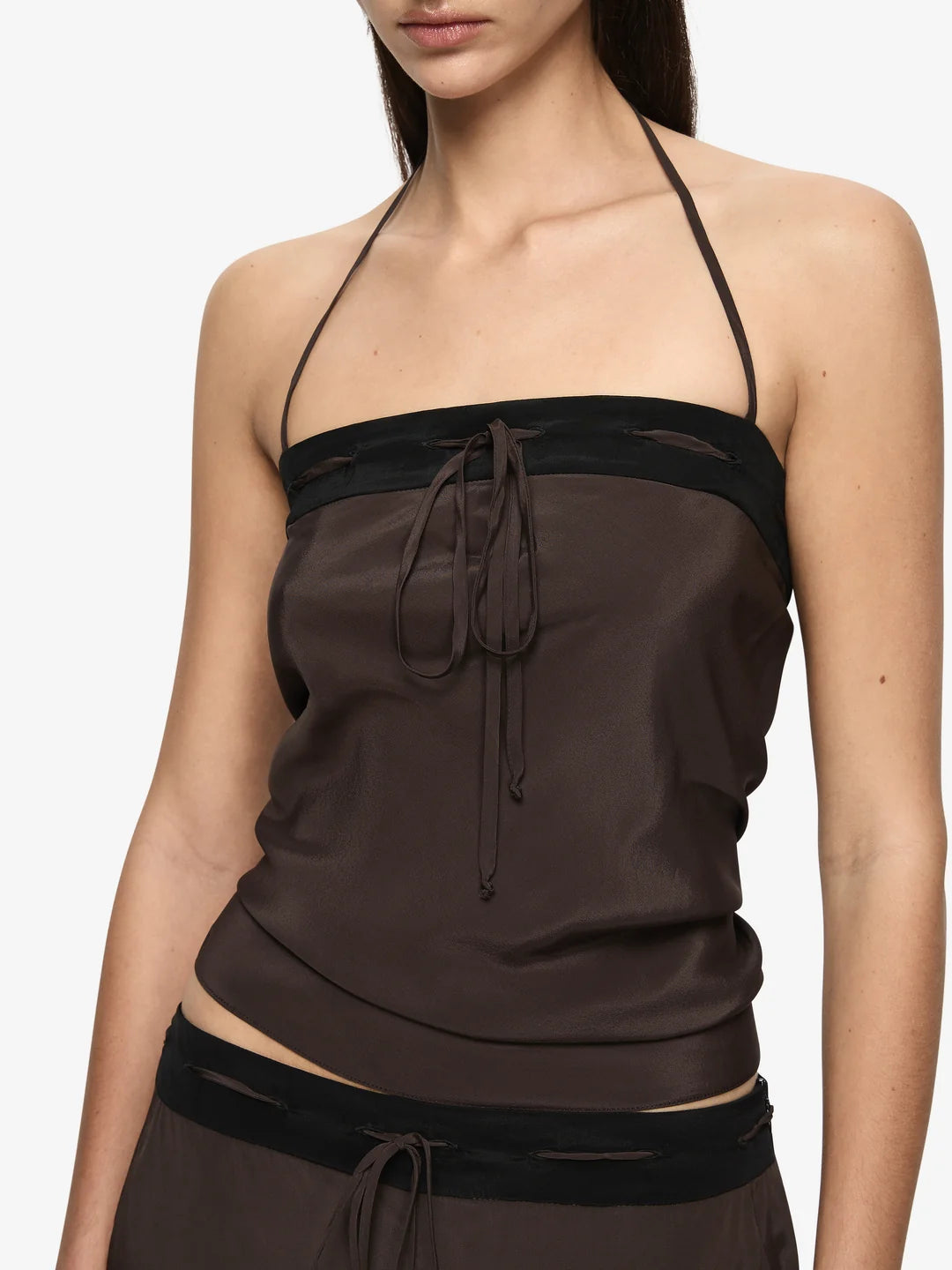 Eleni halter top, dark chocolate/black